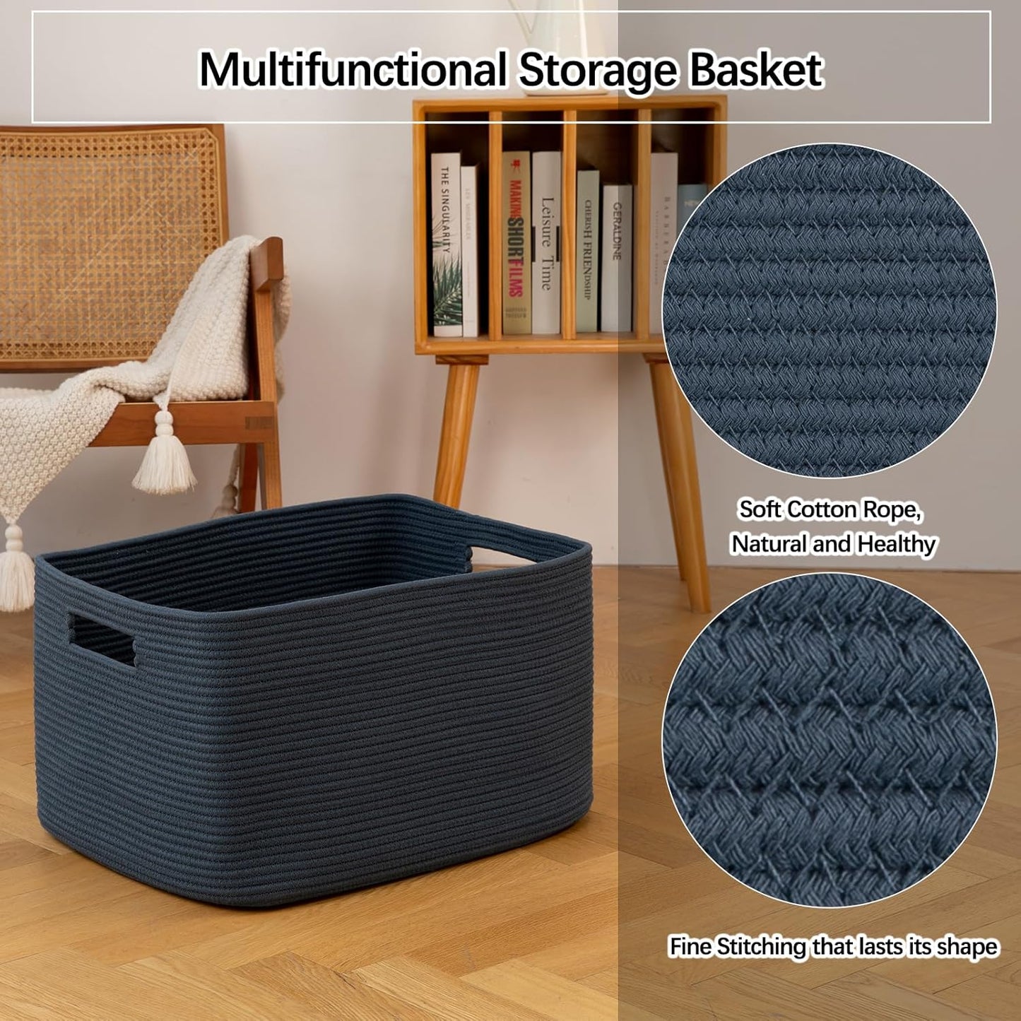 Woven Storage Basket / Blue / 22 x 17 x 12