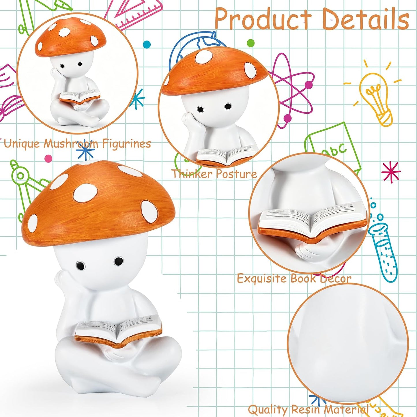 Mushroom Figurines / Mushroom Thinker Statue / White