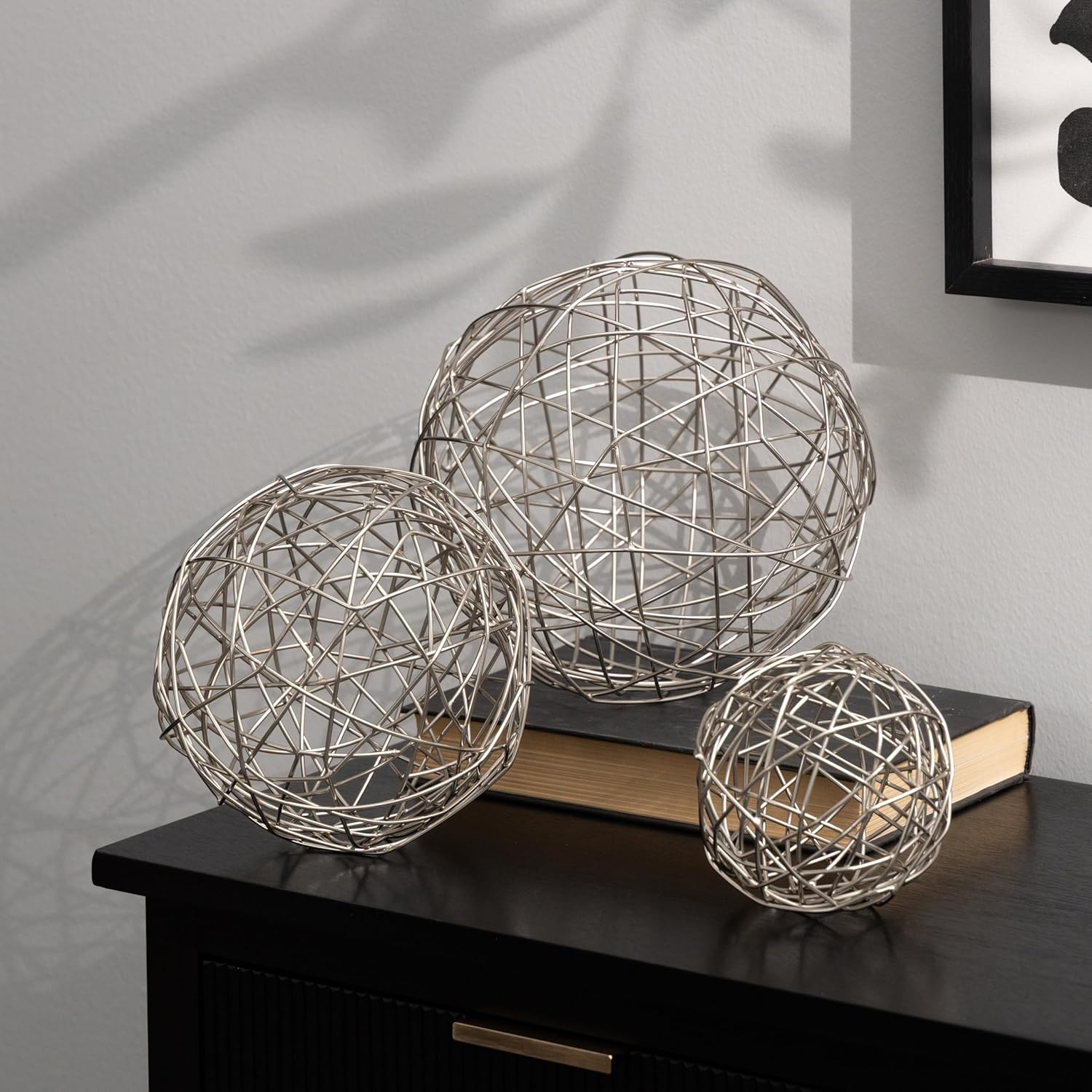 Metal Geometric Decorative Sculpture Home Decor Statues / Silver / 4 Inch / Set of 3