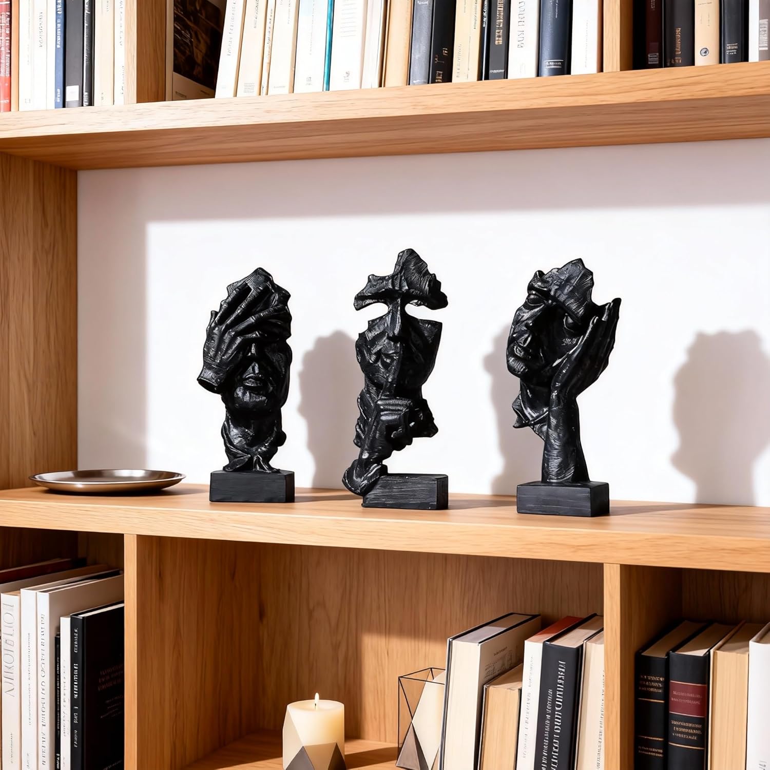 Thinker Statue / Silence is Abstract Art Figurine / Black / Set of 3
