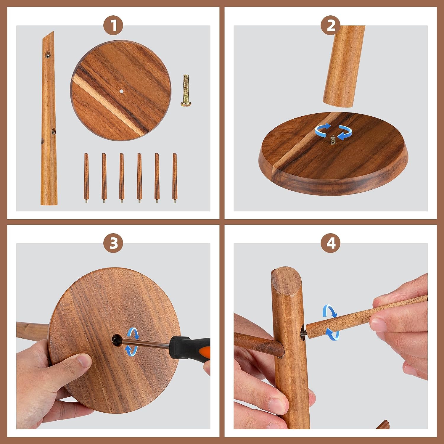 Acacia Wood Coffee Mug Tree Holder Countertop with 6 Hooks | Wooden Mug Organizer for Kitchen Coffee Bar, Easy to