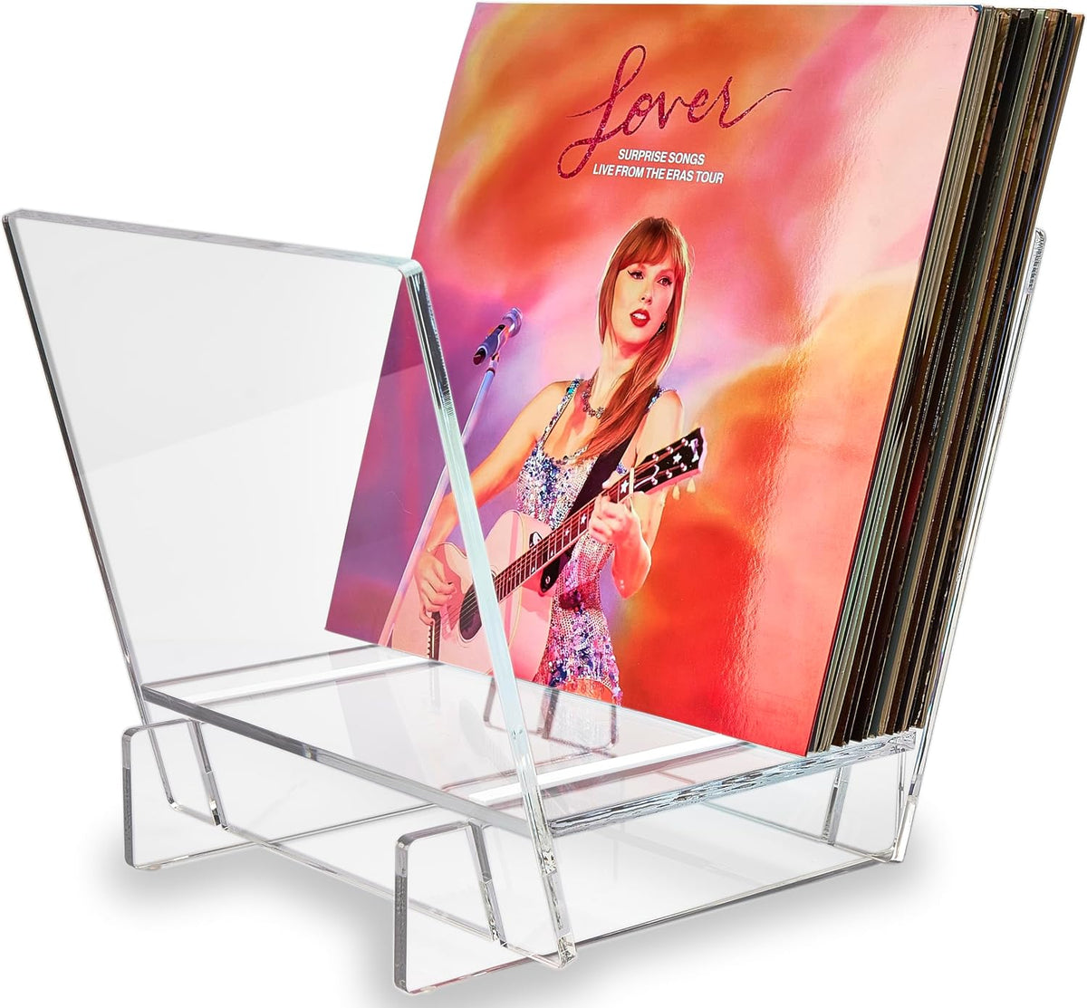 Honygebia Acrylic Vinyl Record Holder, Storing Collection of 40 Premium LPs | V-Shaped Vinyl Record Racks, Fully