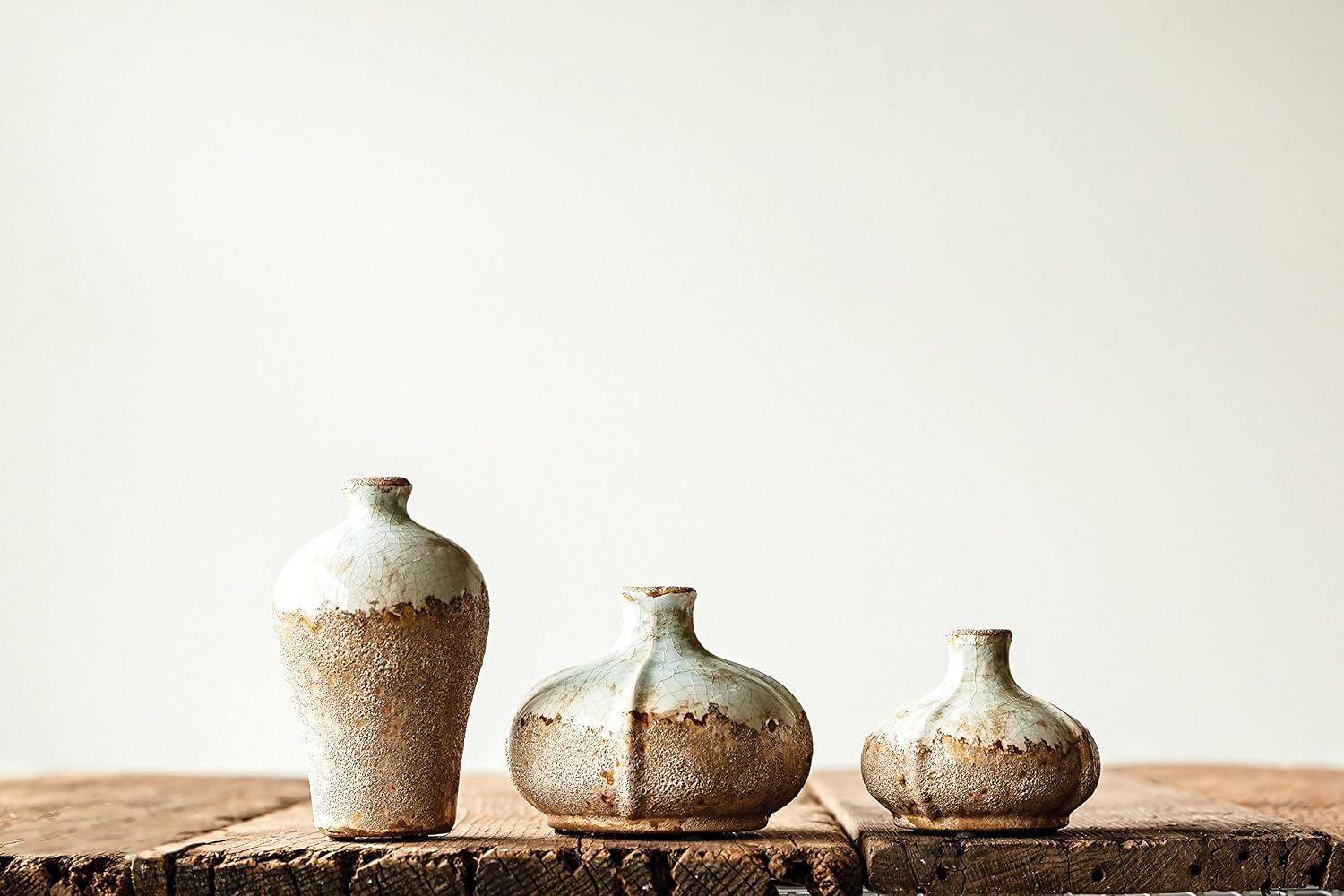 & White Terracotta Vases / Brown / Set of 3
