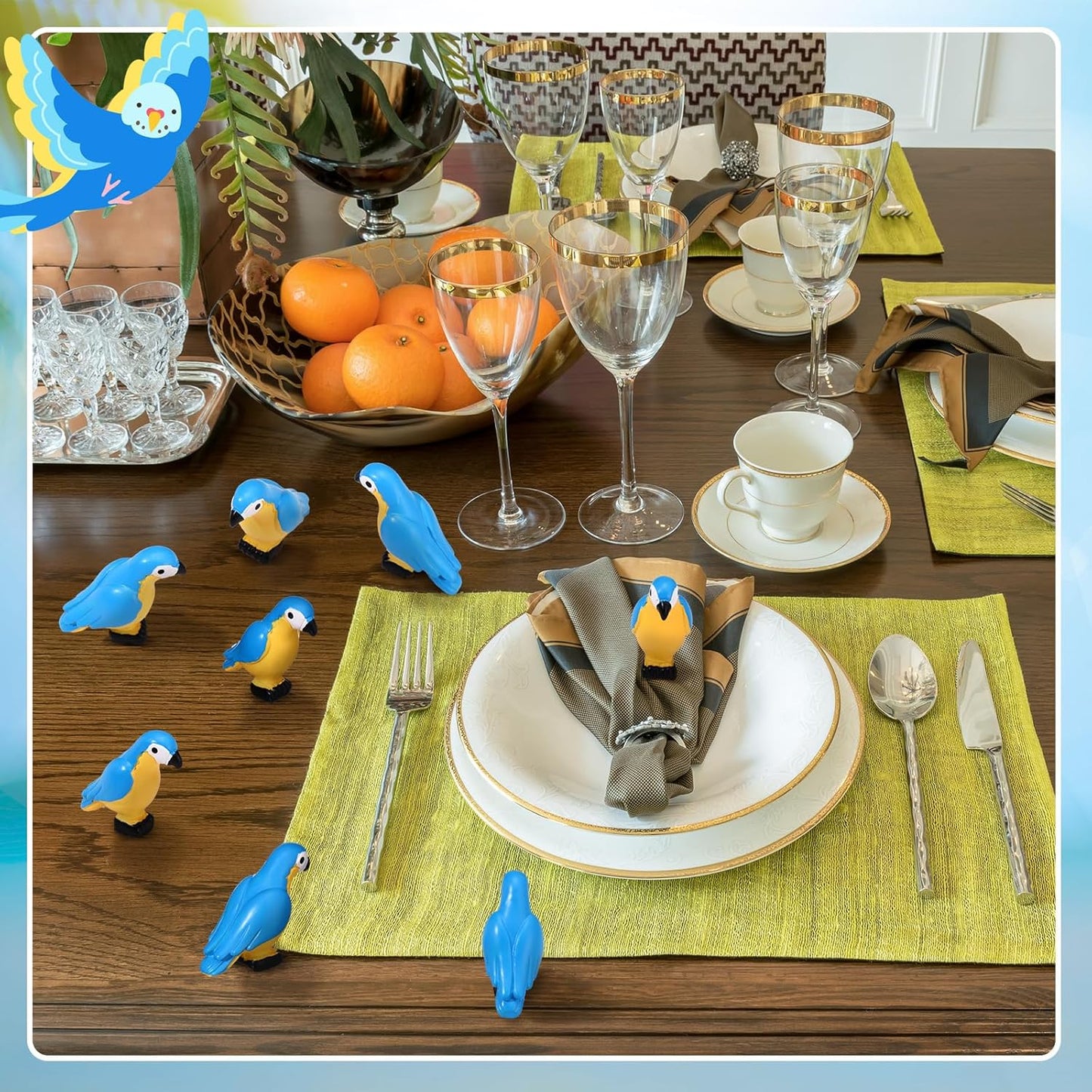 Miniature Tropical Parrot Figurines Resin Parrot Statue Tiny Bird Figurines Fairy / Blue / Set of 24