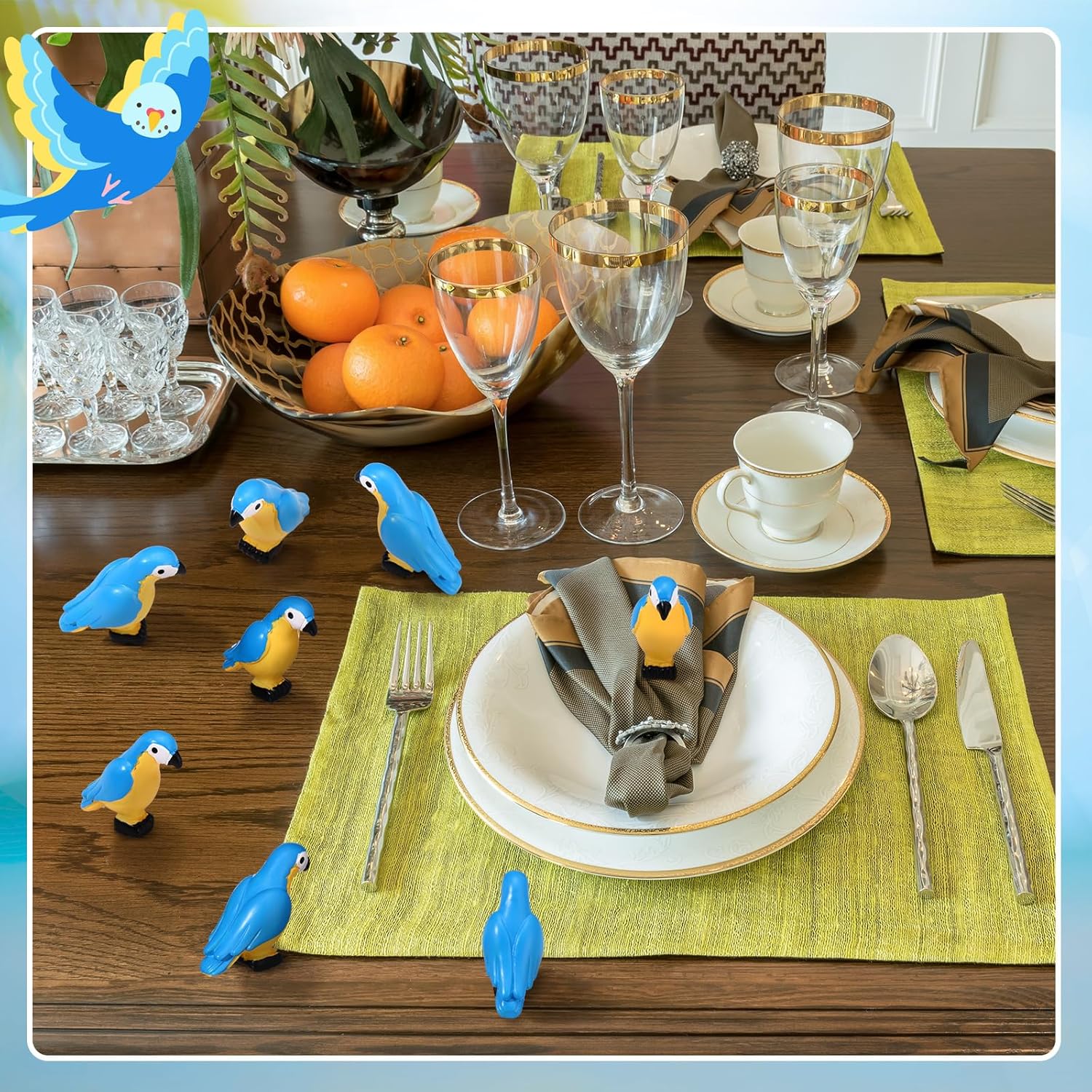 Miniature Tropical Parrot Figurines Resin Parrot Statue Tiny Bird Figurines Fairy / Blue / Set of 24