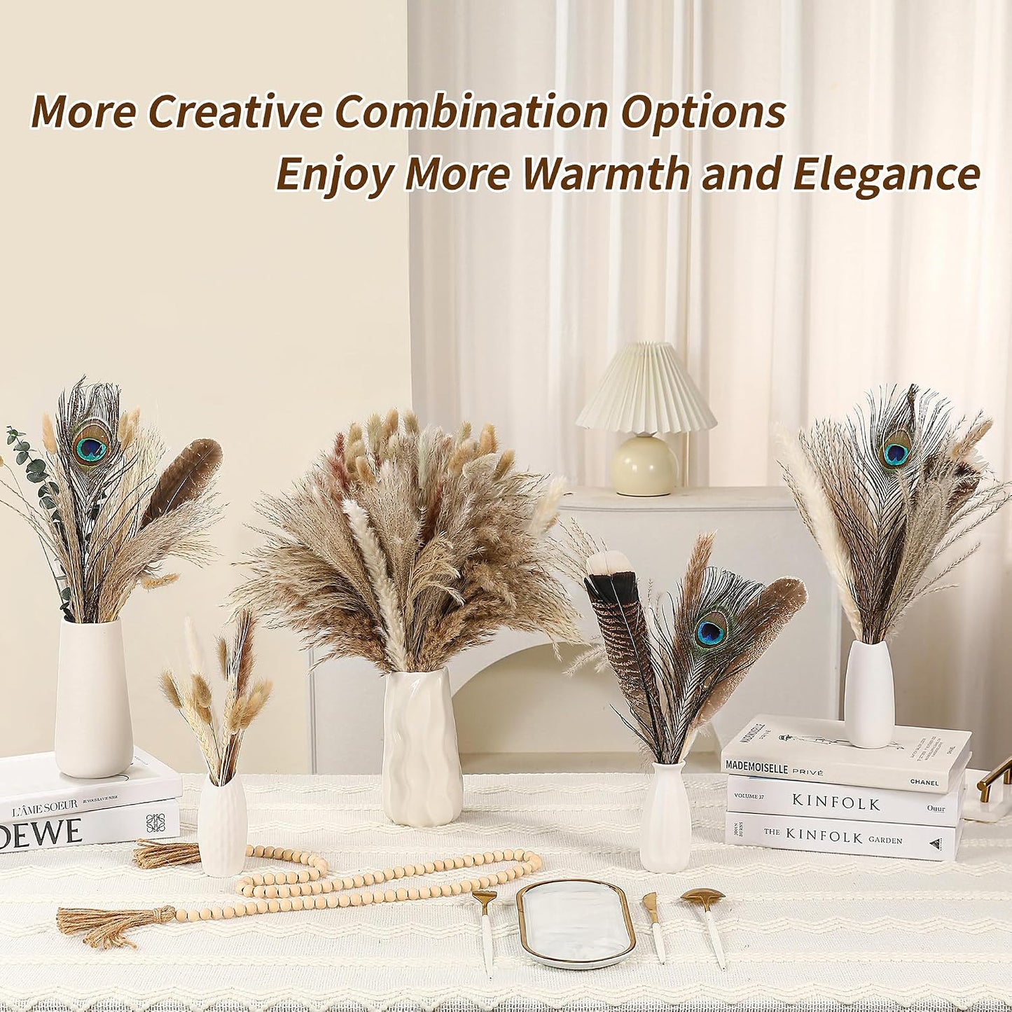 Feathers Boho Flowers Arrangement / 16-17inch / Natural / 17 Inch / Set of 100