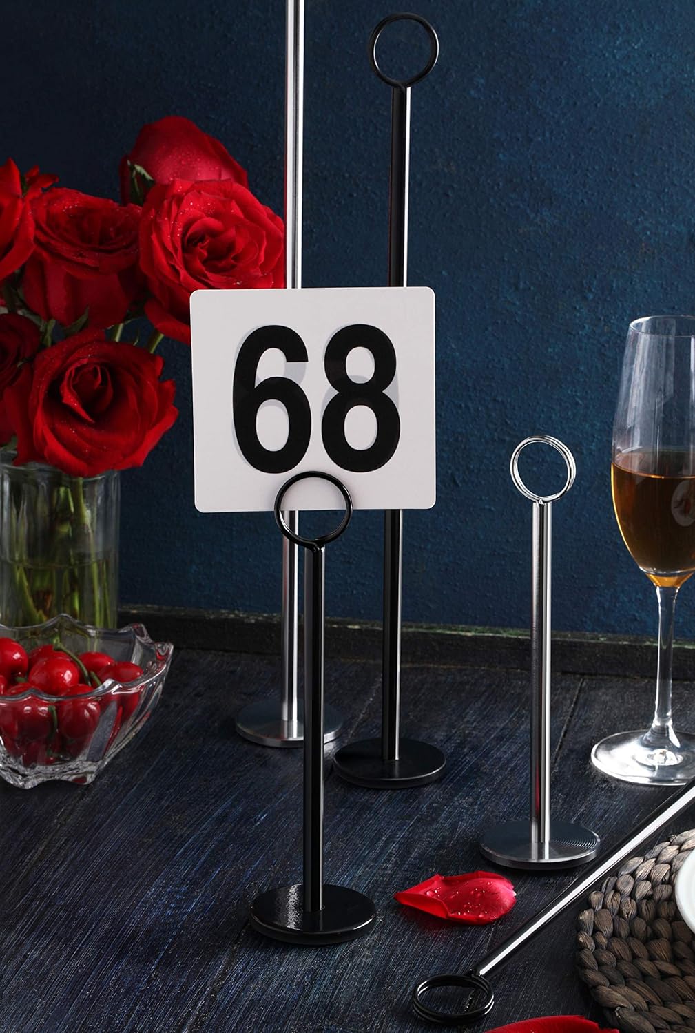 New Star Foodservice Ring-Clip Table Number Holder / Place Card Stand, 8 Inch, Black Finish, Set of 12