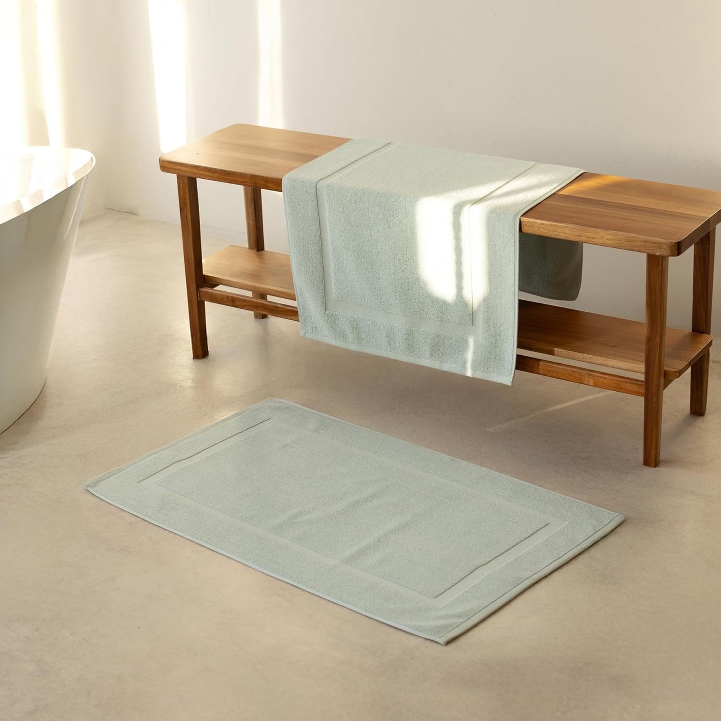 SALBAKOS 2-Piece 100% TurkishCotton BathMat Towel, 20x34 inch SeafoamGreen | Bathroom Floor Towels, Thick Soft Most