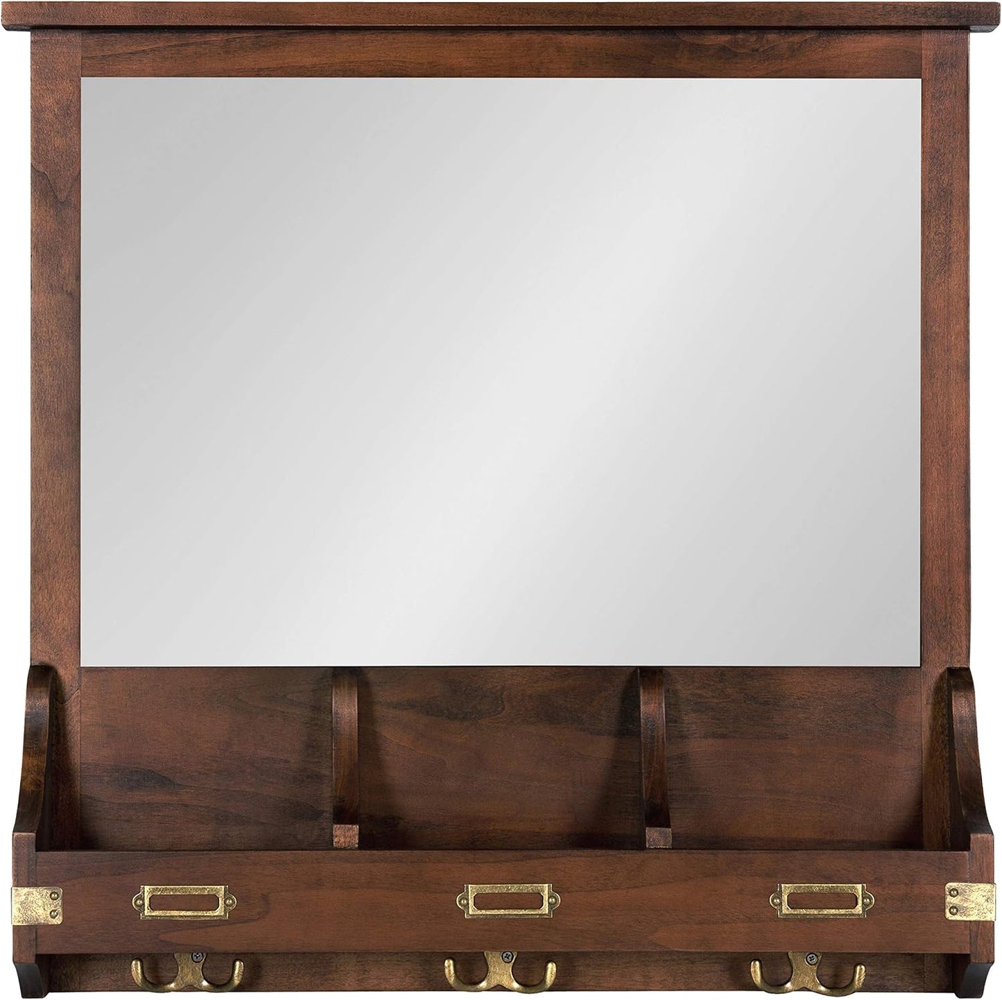 Stallard Decorative Wood Home Wall Organizer Mirror / 24"L x 3.5"W / Walnut Brown