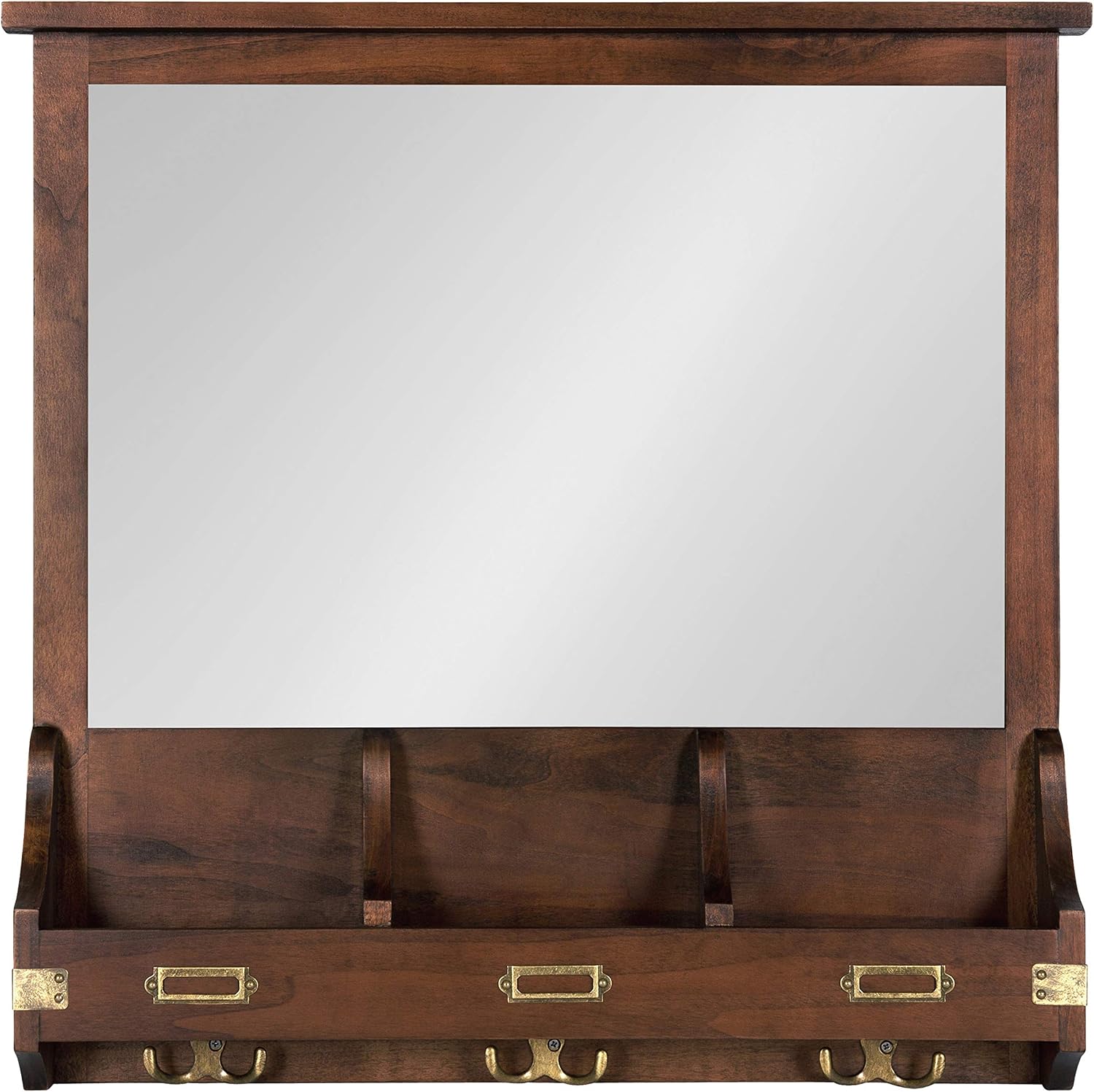 Stallard Decorative Wood Home Wall Organizer Mirror / 24"L x 3.5"W / Walnut Brown
