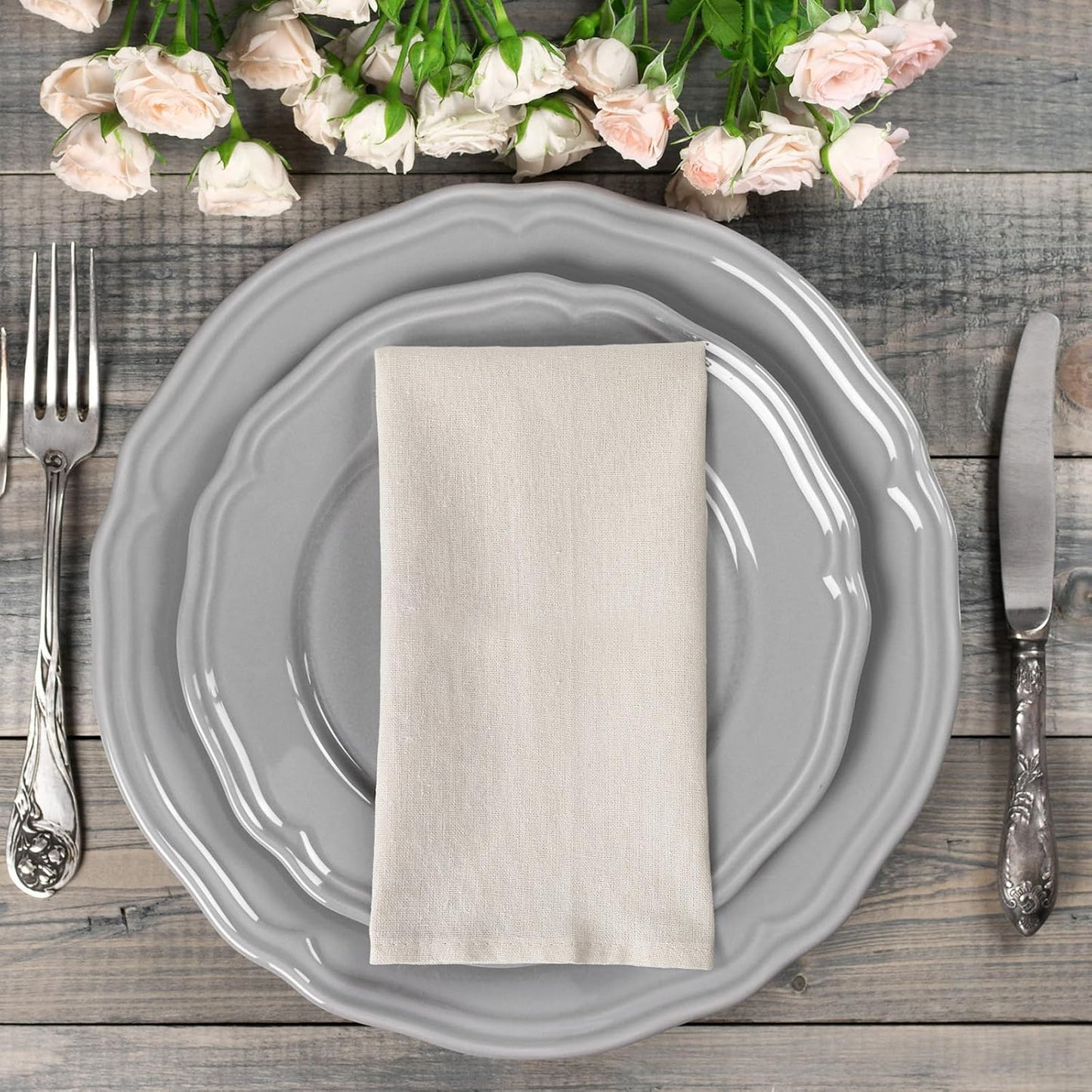 Mixweer Set of 40 Beige Cloth Linen Napkins Bulk Reusable Cotton Dinner Napkin 16 x 16 Inch Washable Pastel Soft Table