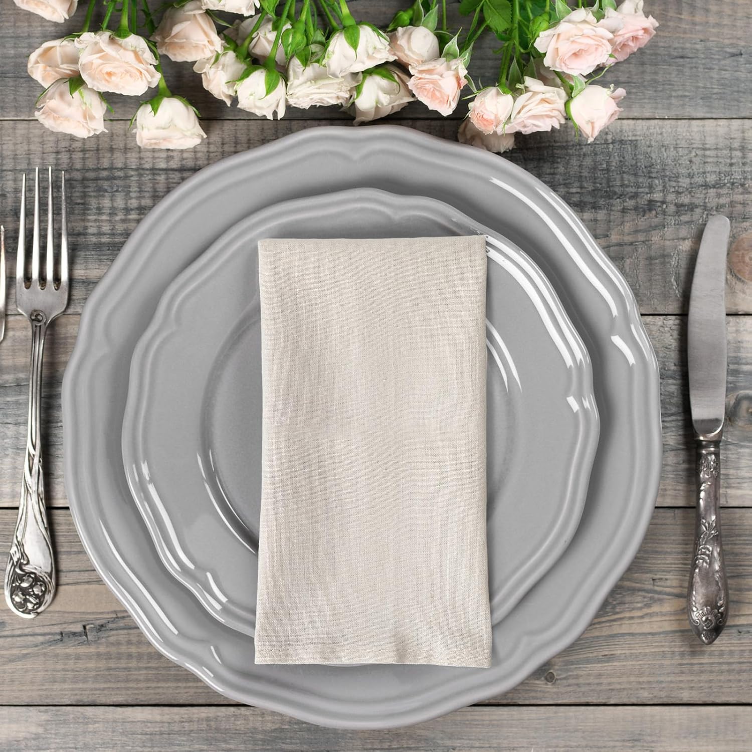 Mixweer Set of 40 Beige Cloth Linen Napkins Bulk Reusable Cotton Dinner Napkin 16 x 16 Inch Washable Pastel Soft Table