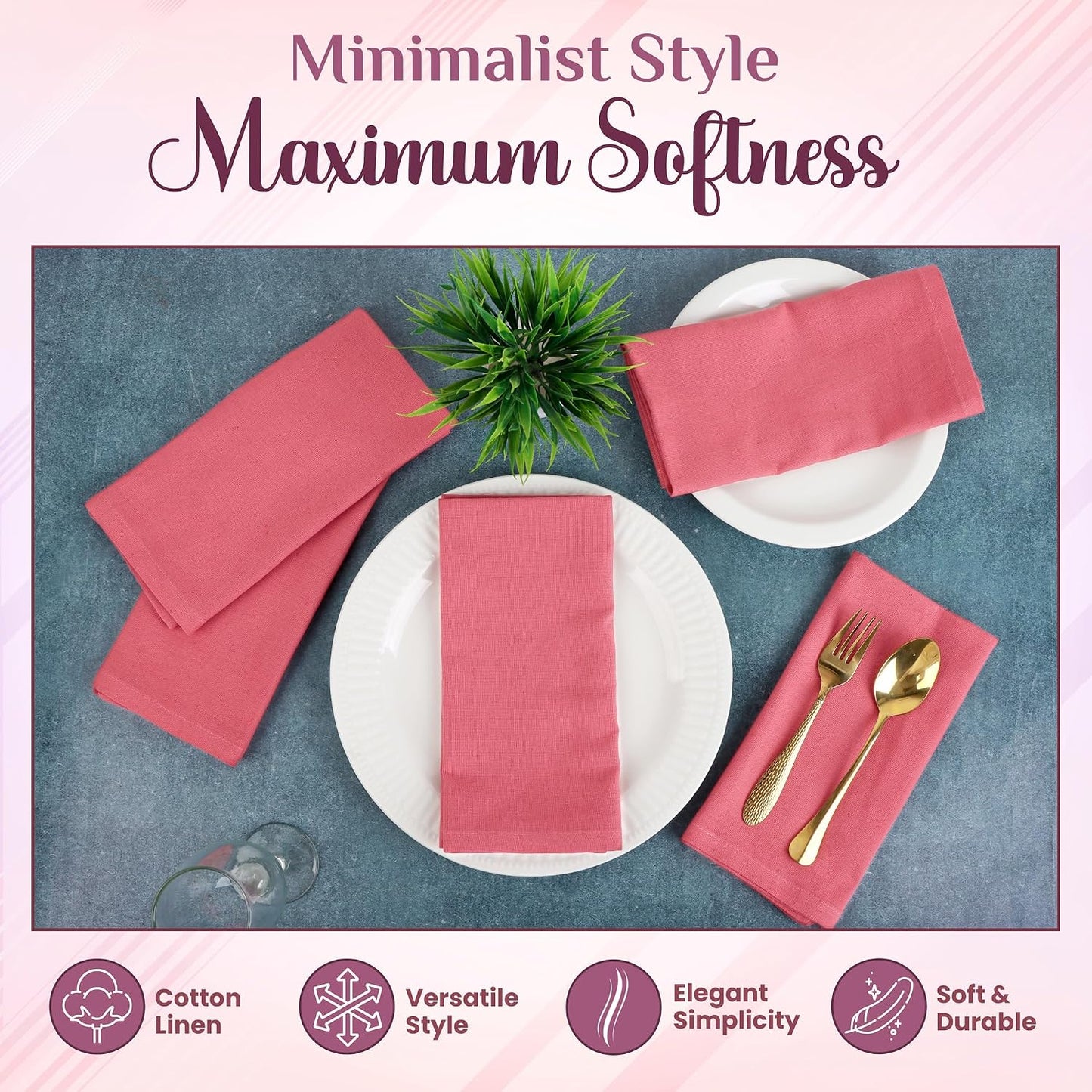 NATURALCRAFT Cloth Napkins Set of 12 Cotton Linen18x18 inch | Washable Reusable Fabric Soft Durable Quality Breathable