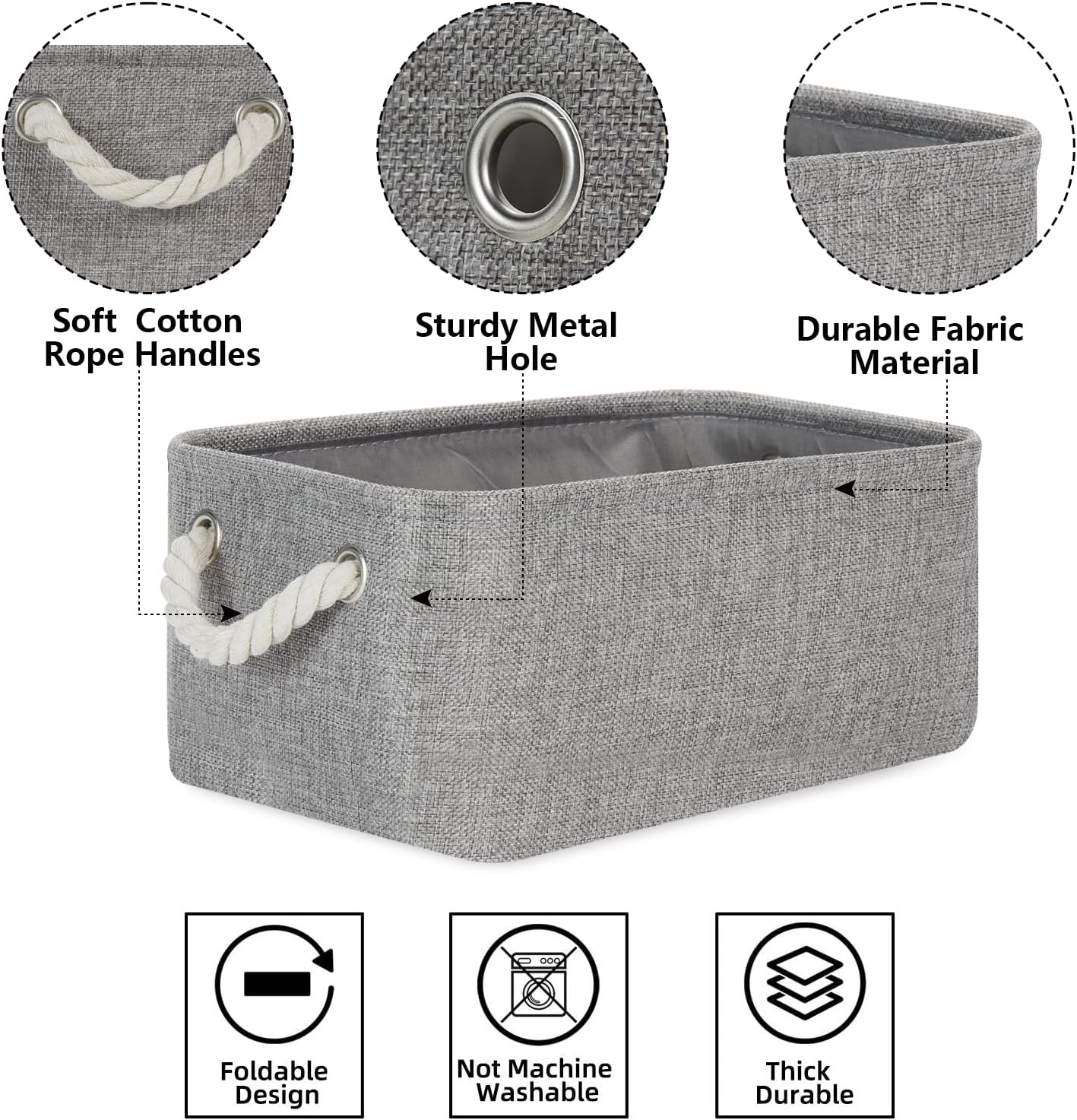 Handles Collapsible Canvas Organizer / Grey / 11.8 x 7.8 x 5 / Set of 6