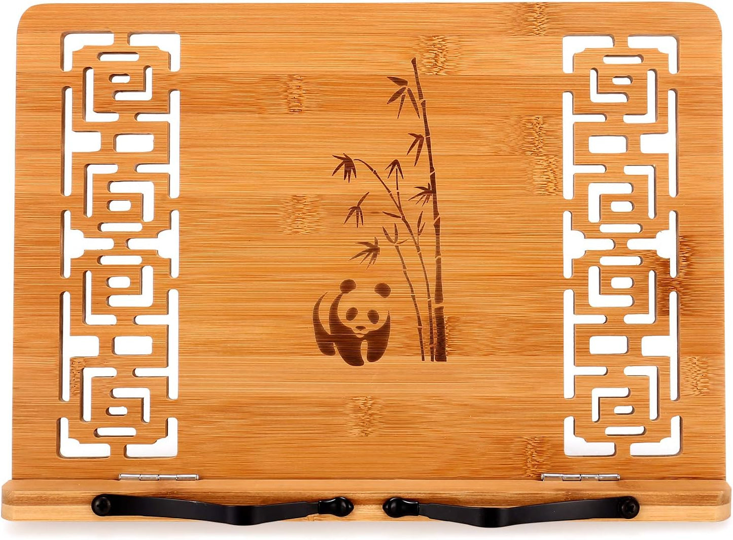 MEGREZ Foldable Bamboo Book Stand Adjustable Cookbook Reading Holder | anti-slip, lightweight, foldable flat storage