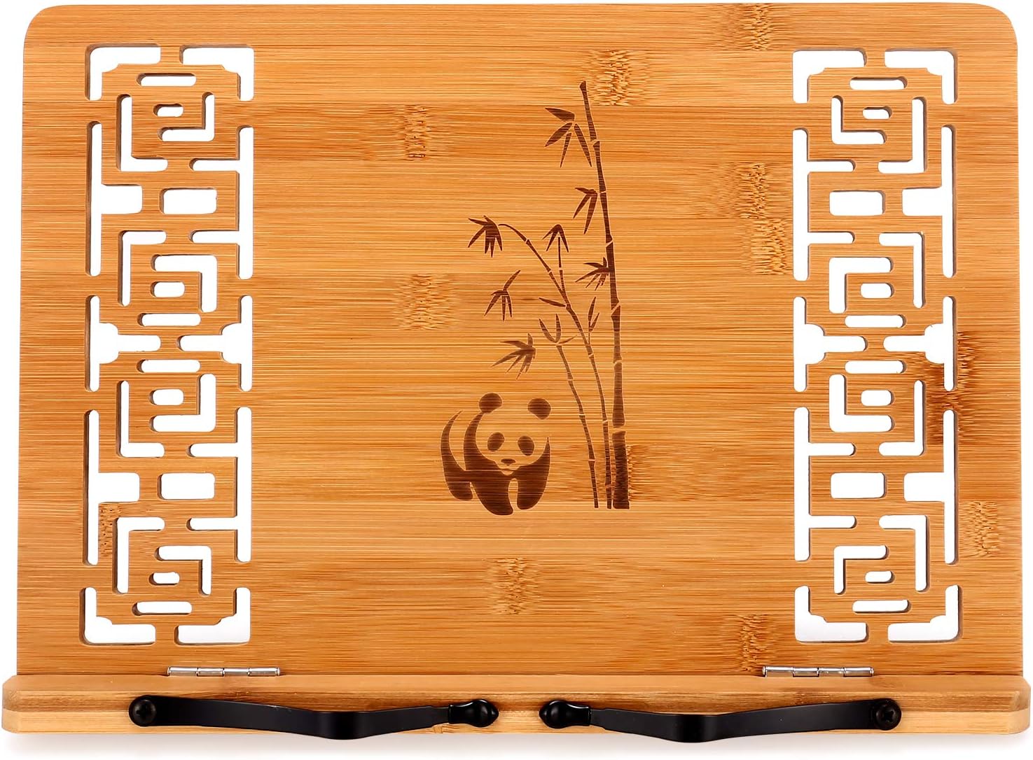 MEGREZ Foldable Bamboo Book Stand Adjustable Cookbook Reading Holder | anti-slip, lightweight, foldable flat storage