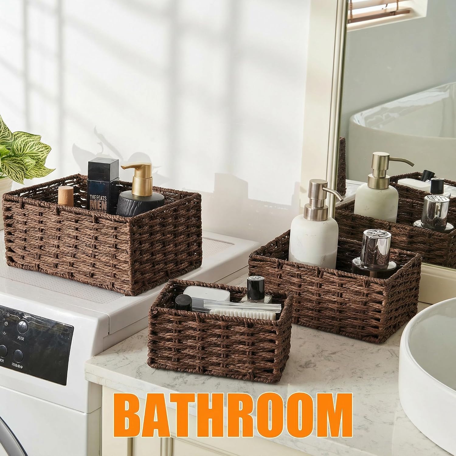 Woven Storage Basket / Coffee / Natural / Set of 3
