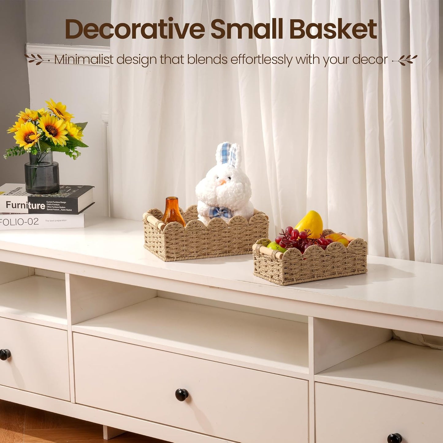 Scalloped Edge Wicker Basket / Neutral / Set of 2