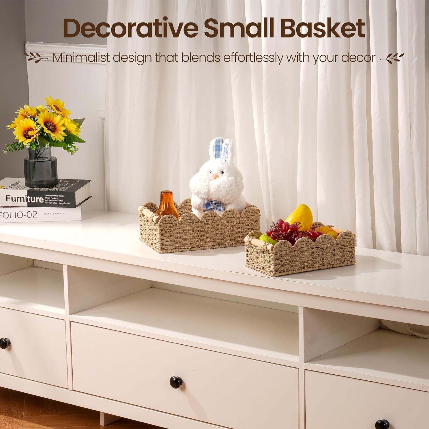 Scalloped Edge Wicker Basket / Neutral / Set of 2