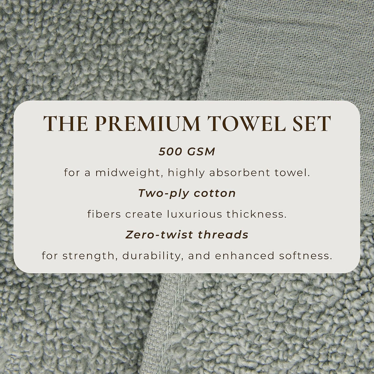 Green Bath Towel Set - Ultra-Soft 100% Cotton, Linen Like Border Design - 4 Bath Towels (54" x 30") - Absorbent