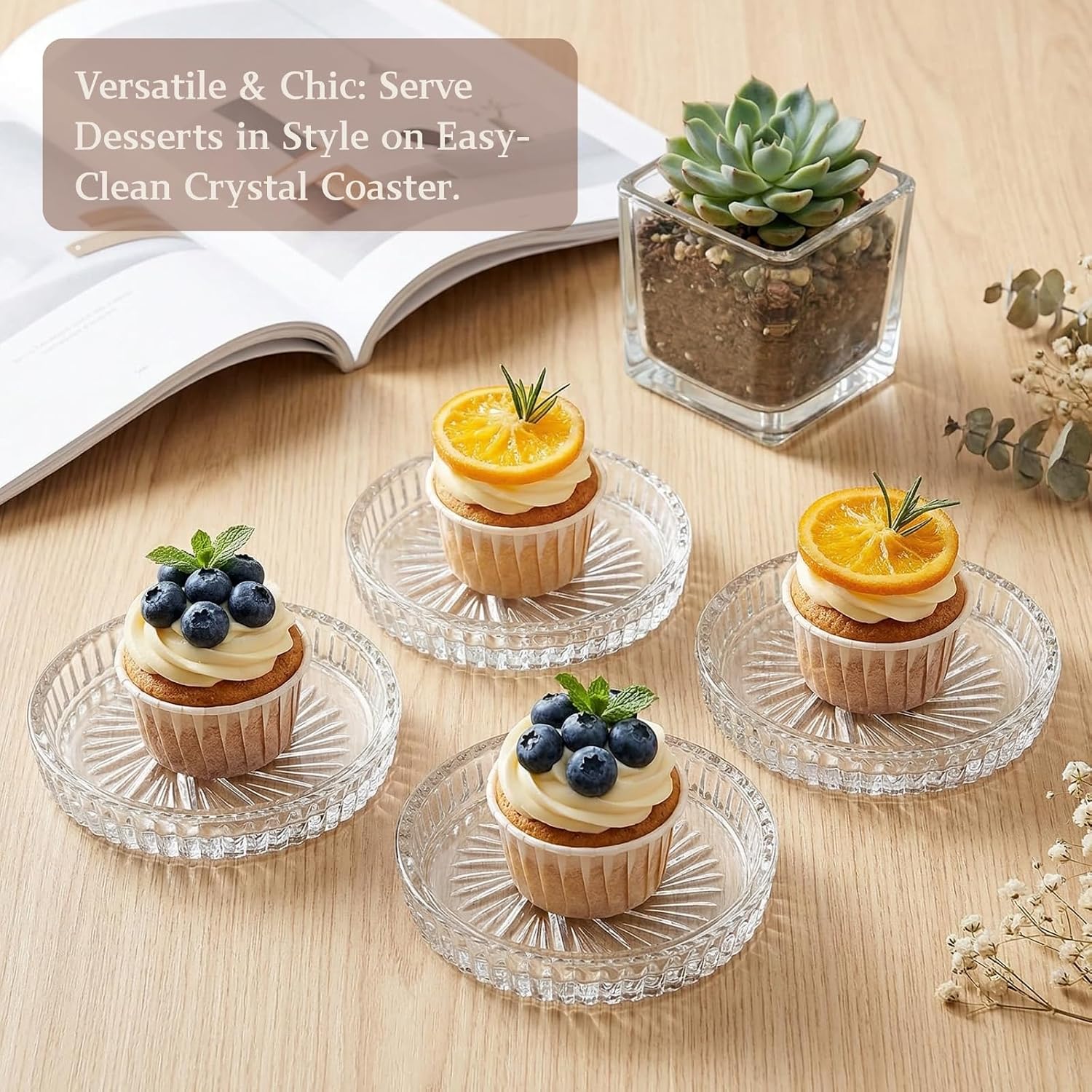 Glass Round Cup Mat / Clear / Set of 8