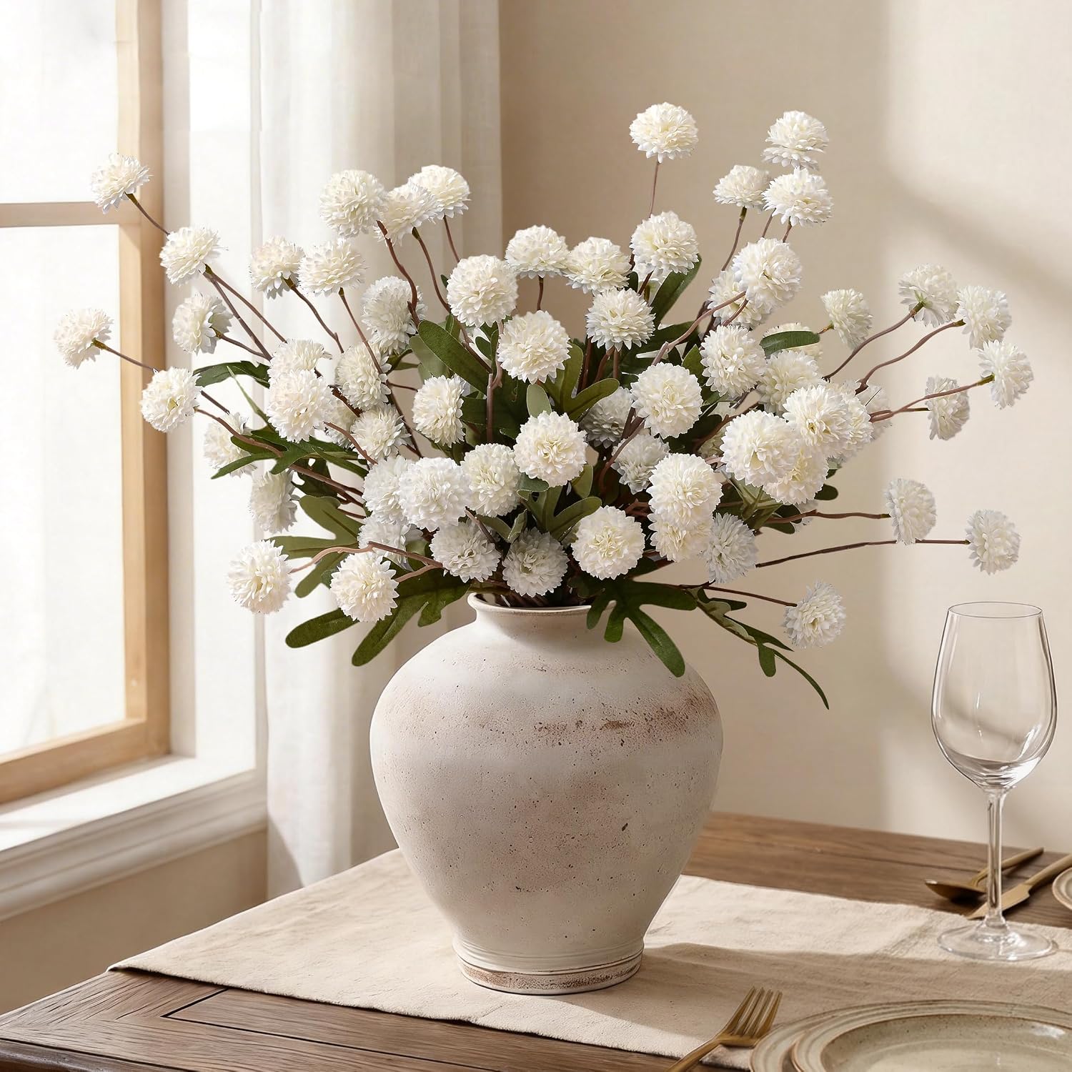 Fake Silk Pompon Mum Artificial Flowers / White / Set of 10