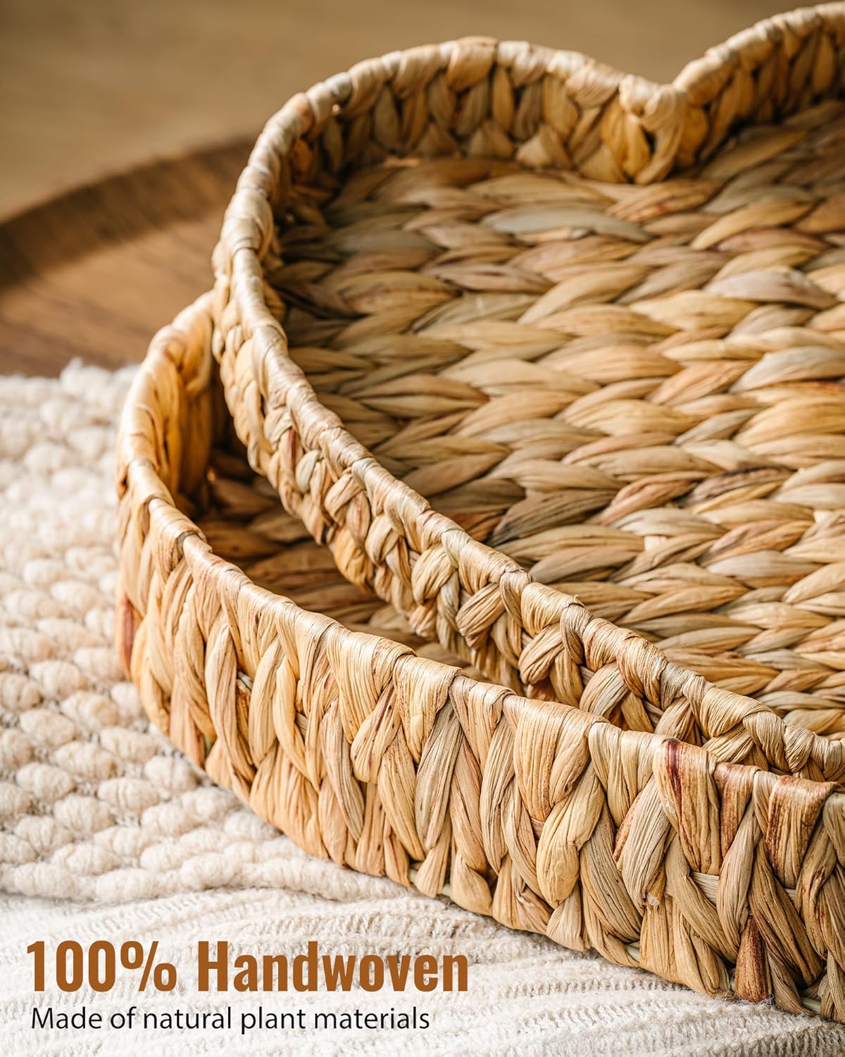 2-Piece Handmade Rattan Nesting Trays for Food