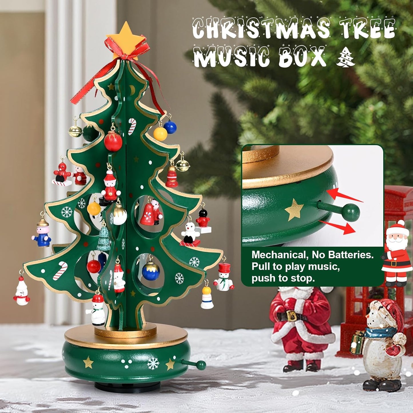 Uspring Christmas 24 Days Countdown Advent Calendar 2025, Musical Wooden Christmas Tree with Classic Music Box and 36