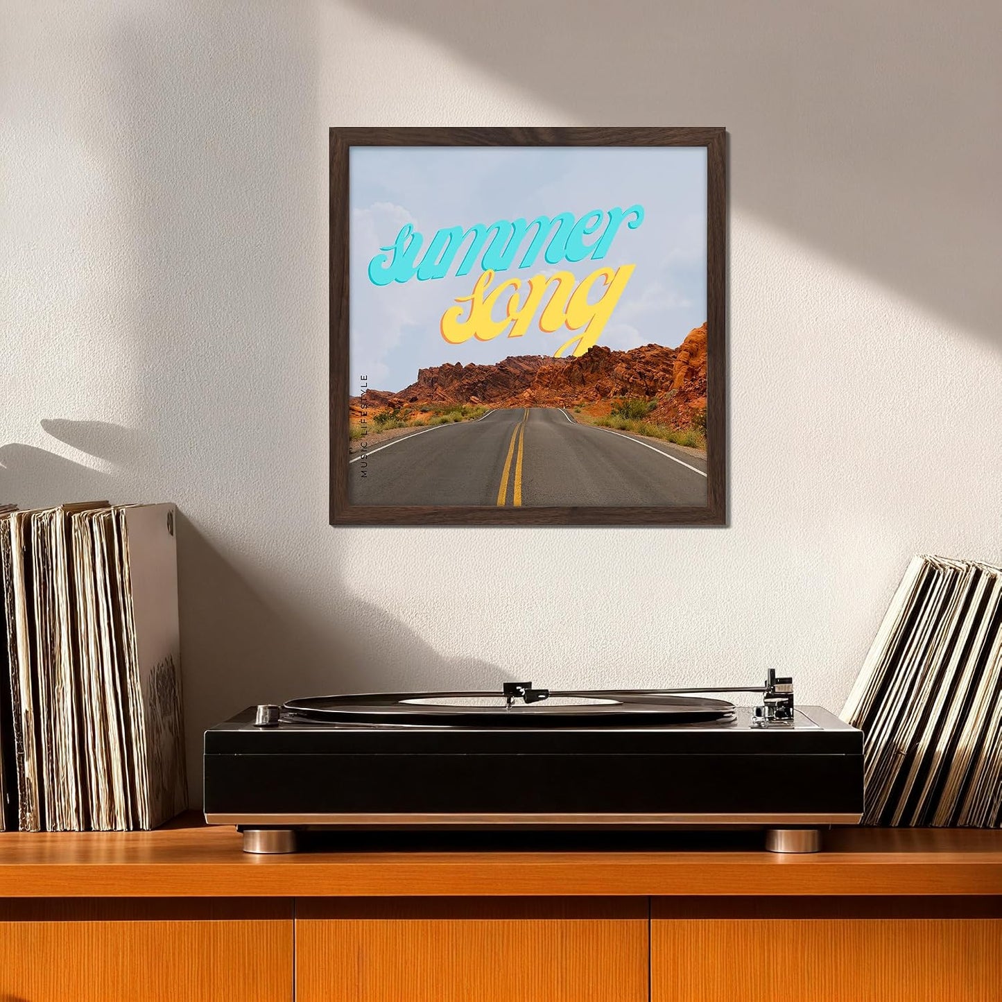 eletecpro Vinyl Record Frame, 12.5 x 12.5 in, Walnut Brown, 4 Pack | Fits 12x12 LP and Album Cover, Easy Wall Mount