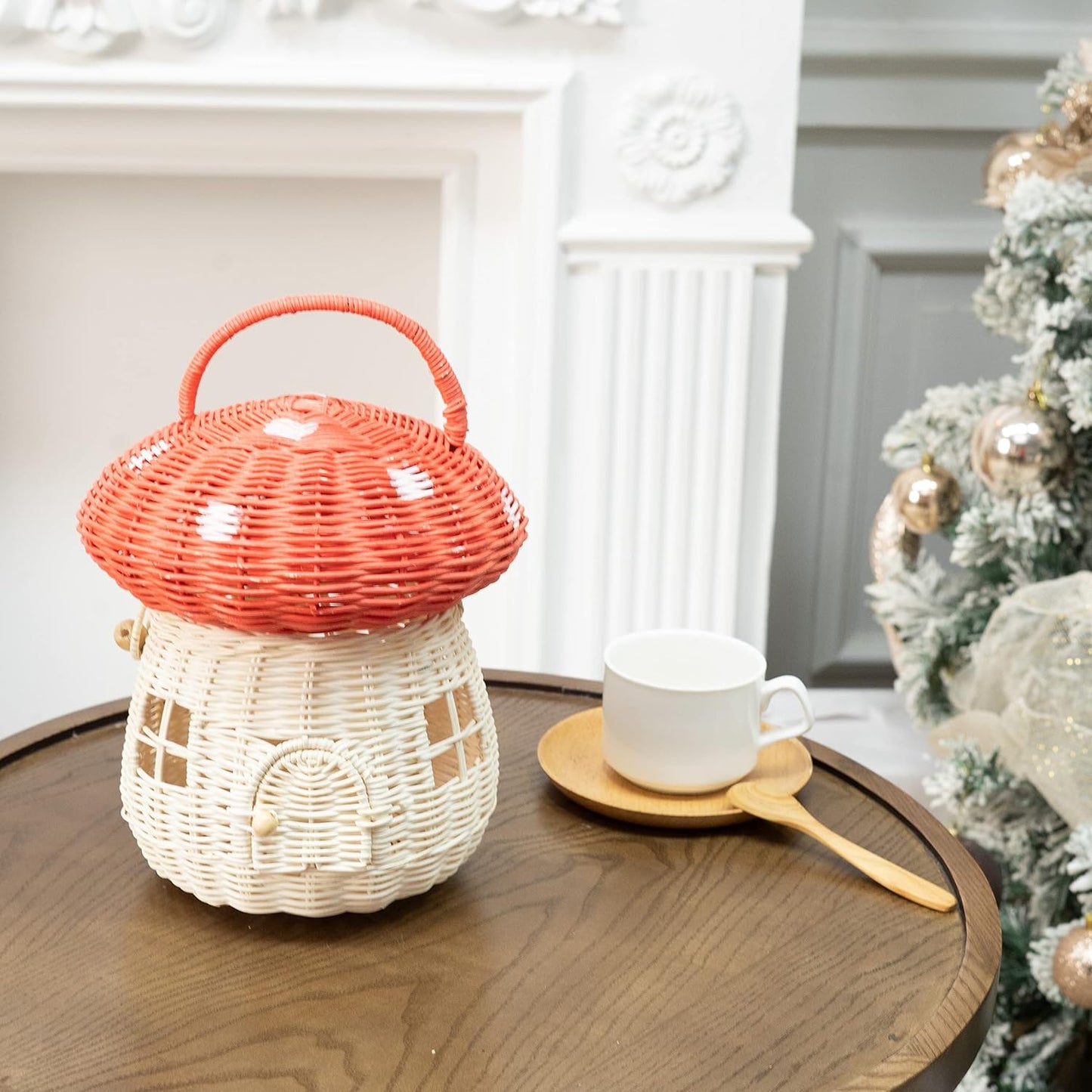 lid Shelves- Rattan Mushroom Newborn Photography Props in Tent / Red / Medium