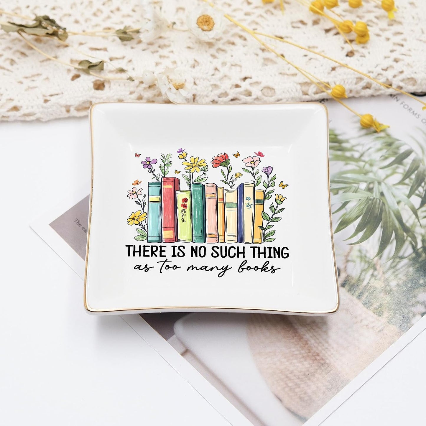 Floral Books 4" Jewelry Dish / Book Lovers