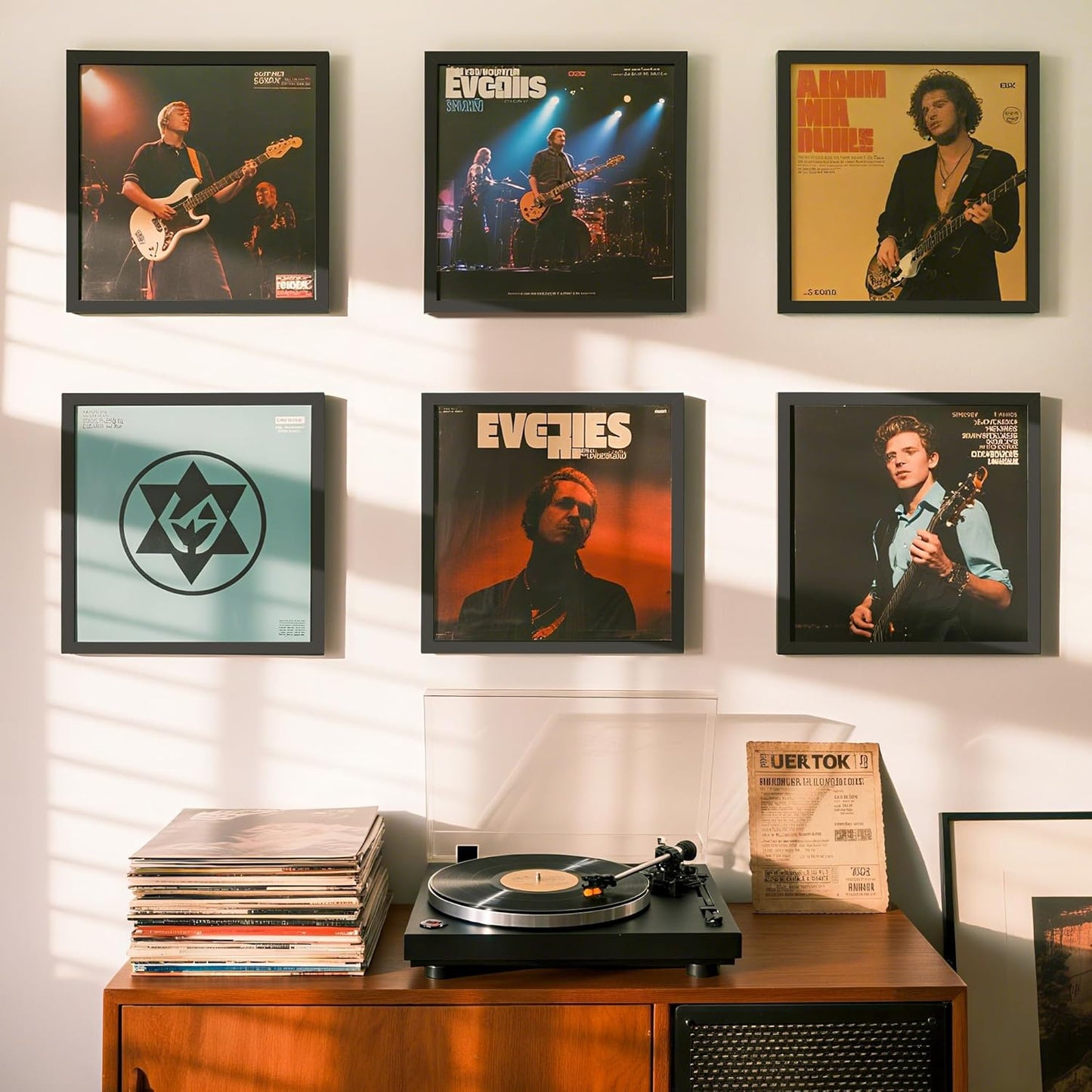 upsimples Vinyl Record Frame 12.5x12.5, Wall Display 6 Pack, Black | For 12inch Album Cover, Gallery Wall Decor, For