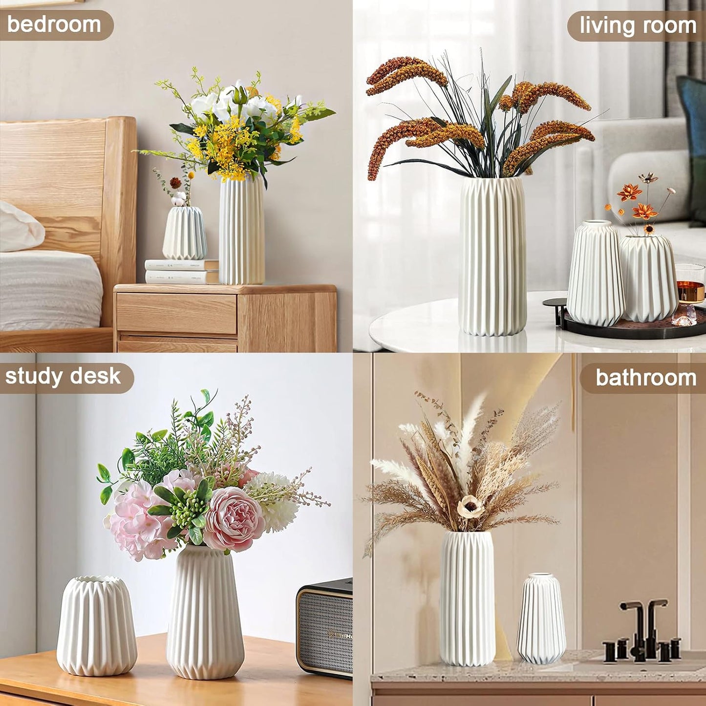 Ceramic Vases -White Vase for Modern Home Decor / White 3 Set / Set of 3