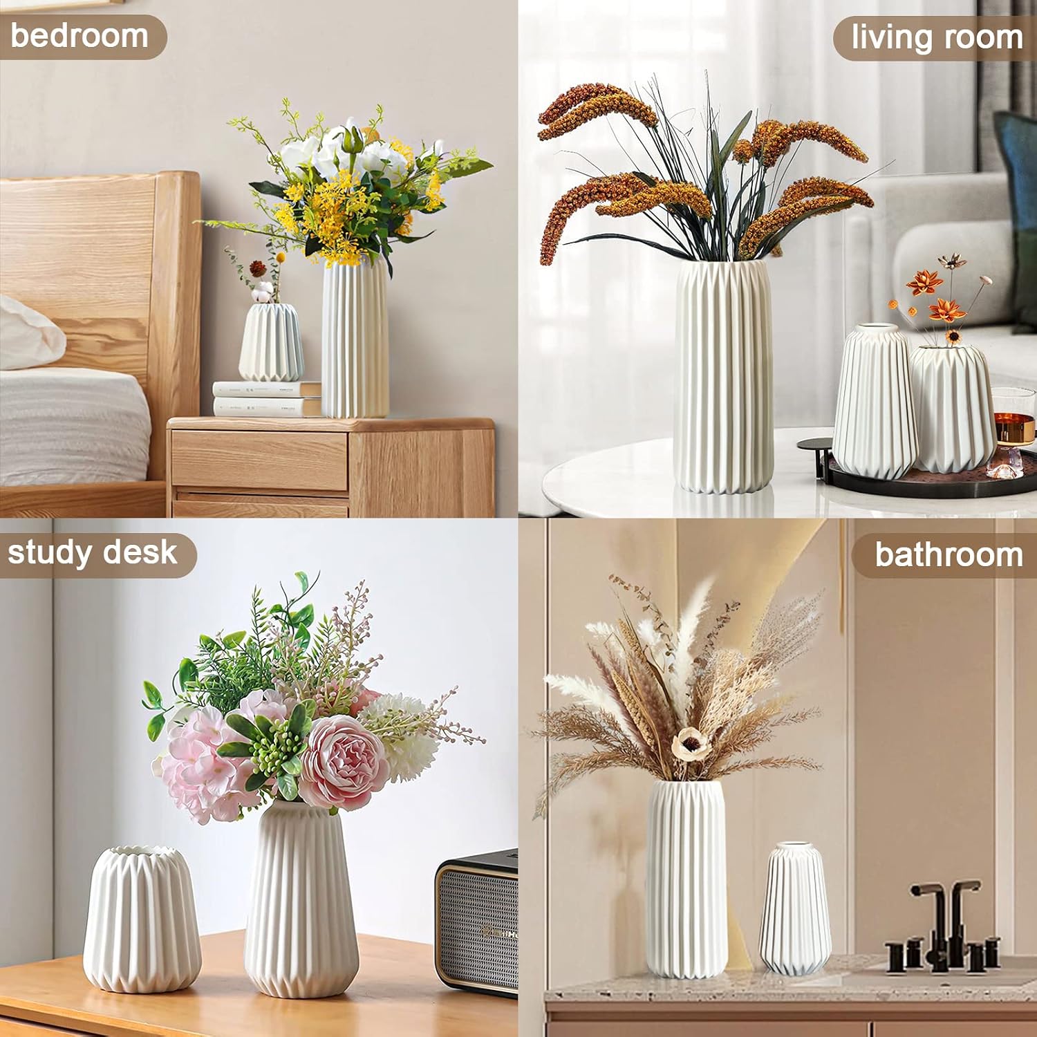Ceramic Vases -White Vase for Modern Home Decor / White 3 Set / Set of 3