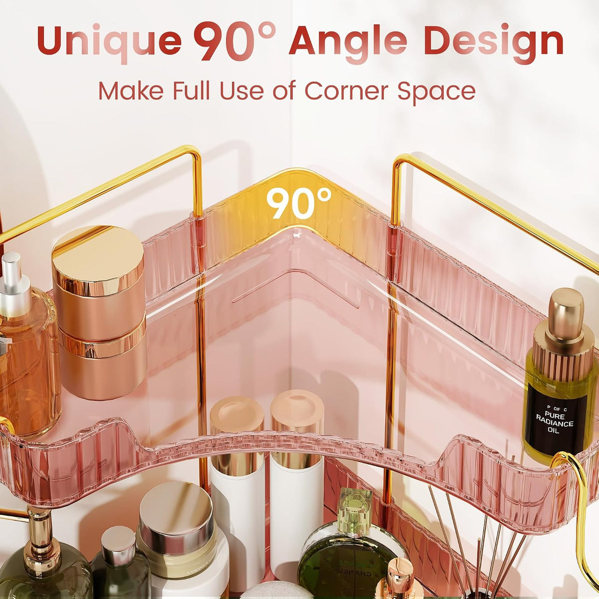 Delicate Pink 2-Tier Corner Counter Organizer Bathroom Organizers | Kitchen & Vanity Storage for PET Makeup Storage