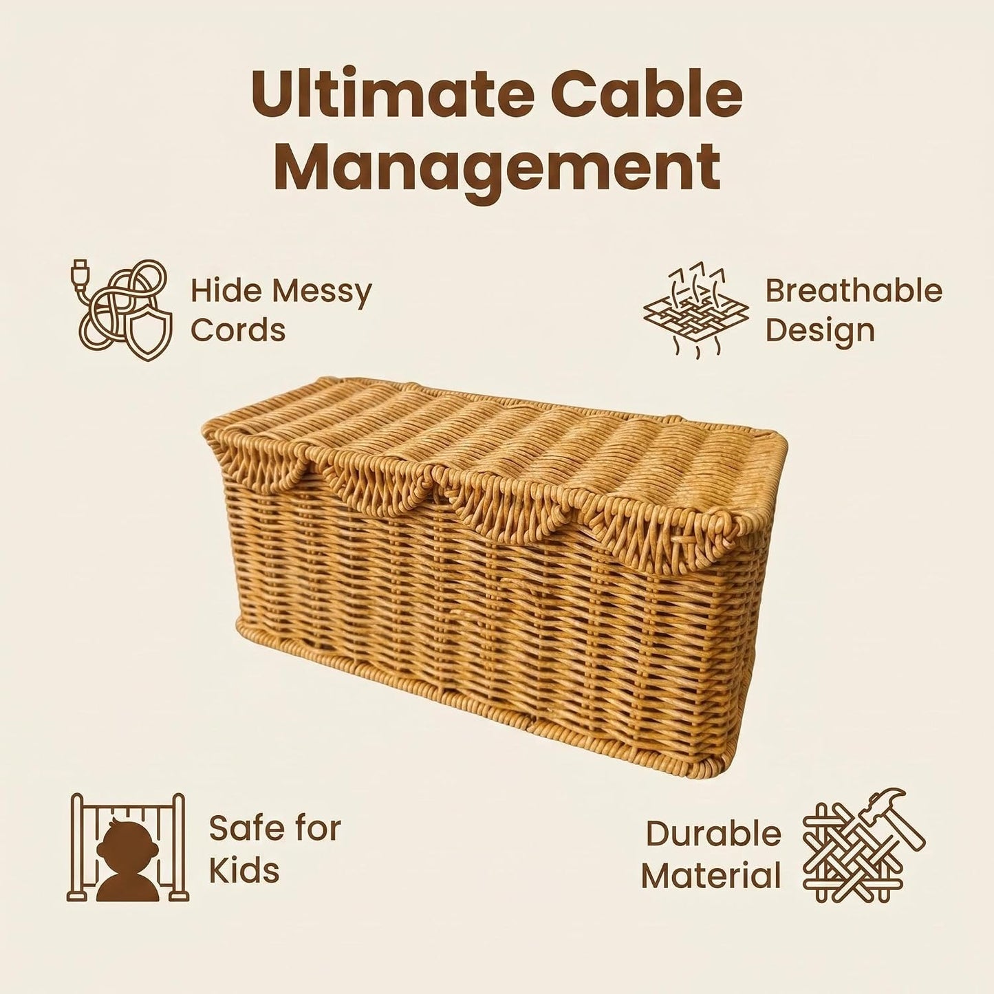 Scalloped Handwoven Rattan Cable Management Basket