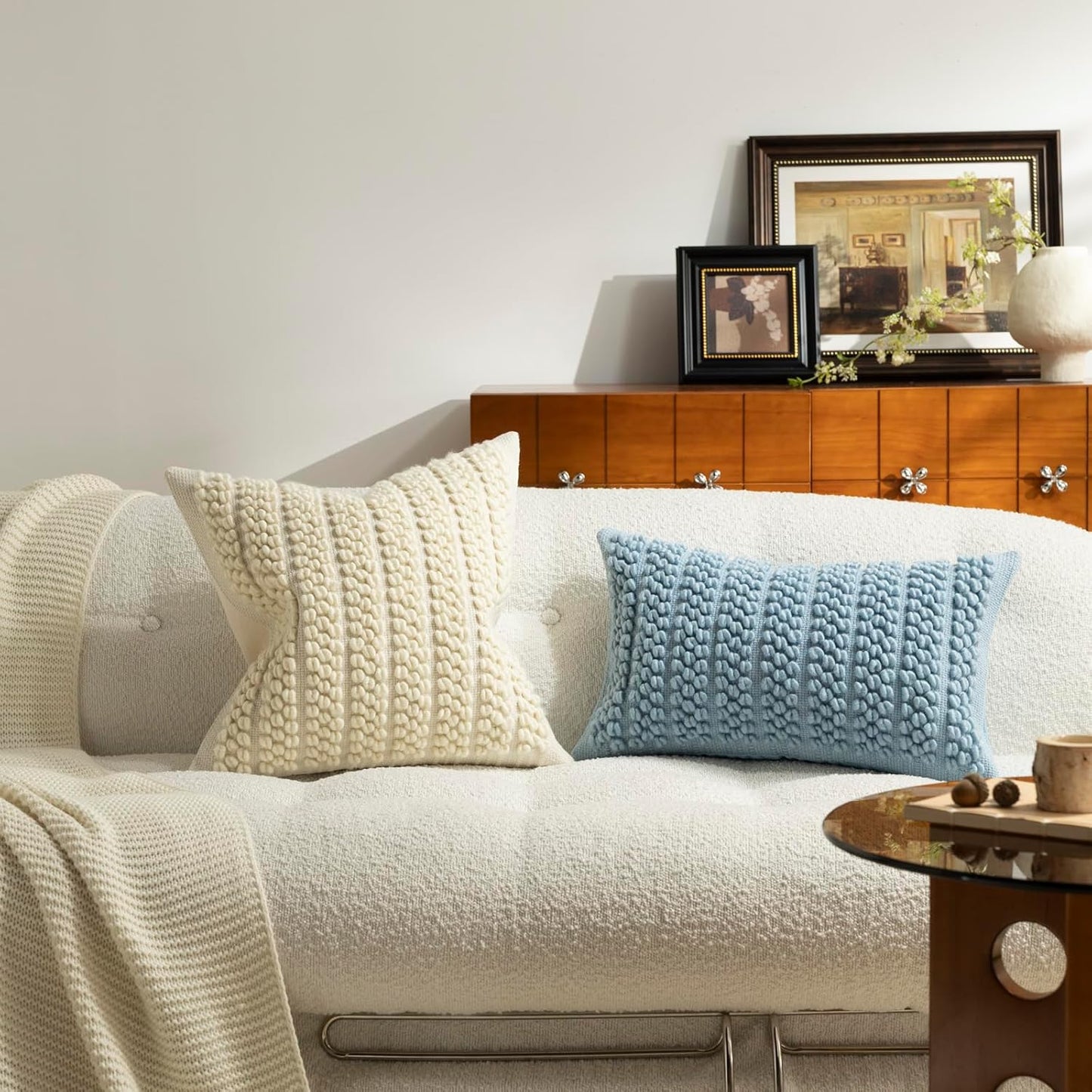 Wool Boucle Throw Pillow Cover Chic Accents Square Textured Decorative Pillow Case / Beige / 18 x 18