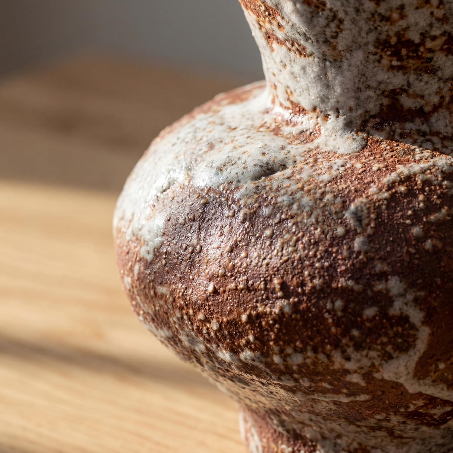 Rustic Ceramic Flower Vase / Dark Brown and White