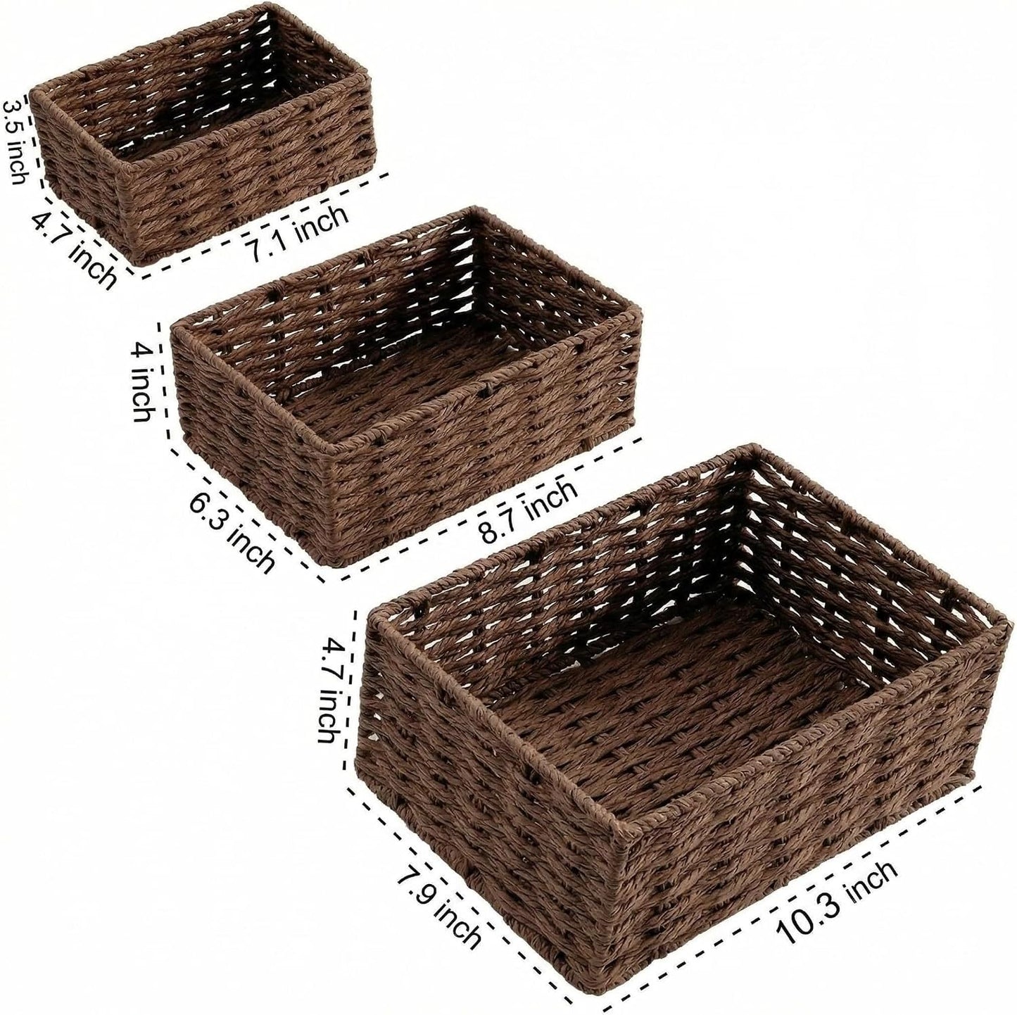 Woven Storage Basket / Coffee / Natural / Set of 3