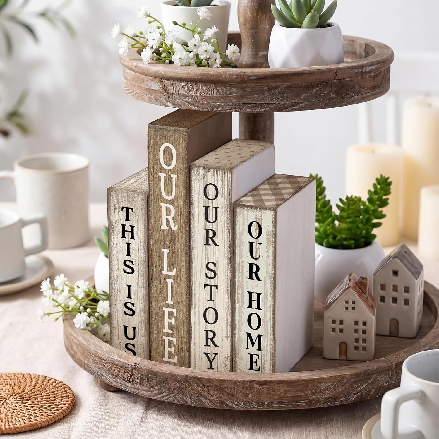 Farmhouse Table Decor Wooden Rustic Our Home Our Story Life Table Centerpiece / Book / Set of 4