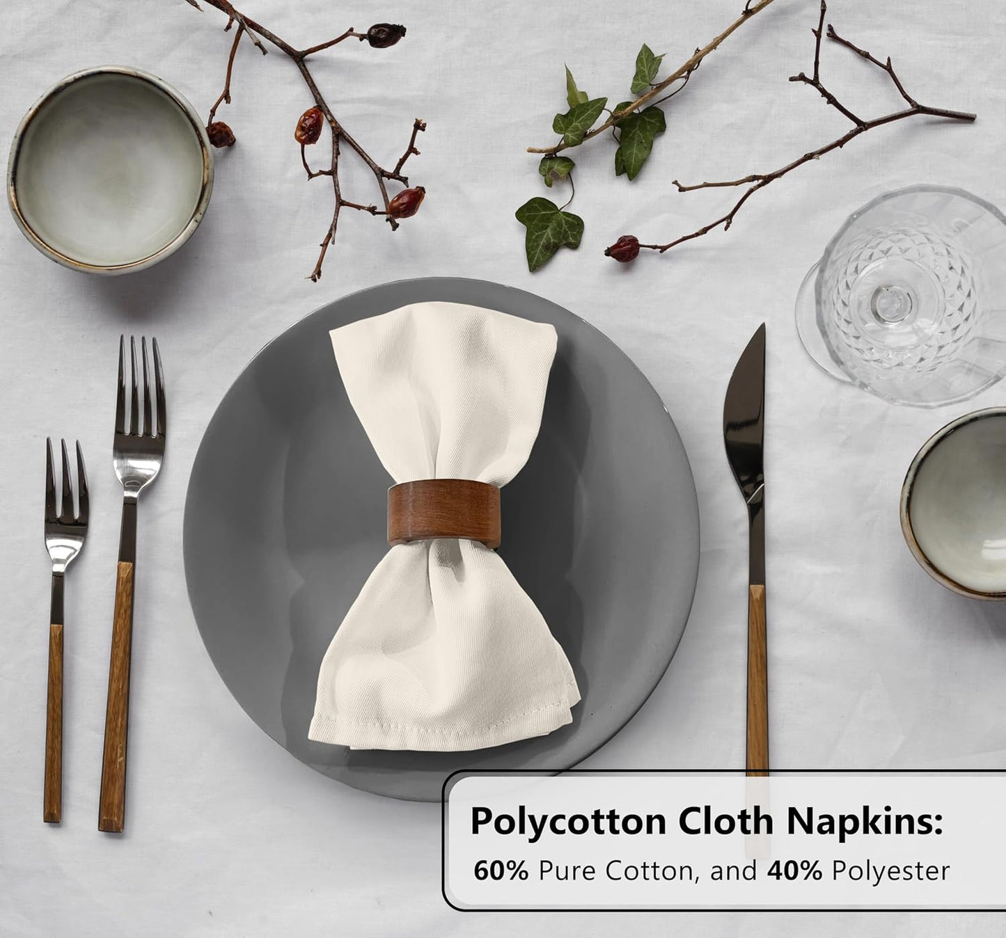 Zoyer Cloth Napkins Set of 12, Cotton Enrich 18”x18” - Ivory | Washable, Soft, Durable & Absorbent Everyday Napkins.