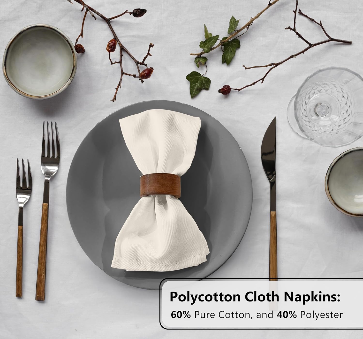 Zoyer Cloth Napkins Set of 12, Cotton Enrich 18”x18” - Ivory | Washable, Soft, Durable & Absorbent Everyday Napkins.