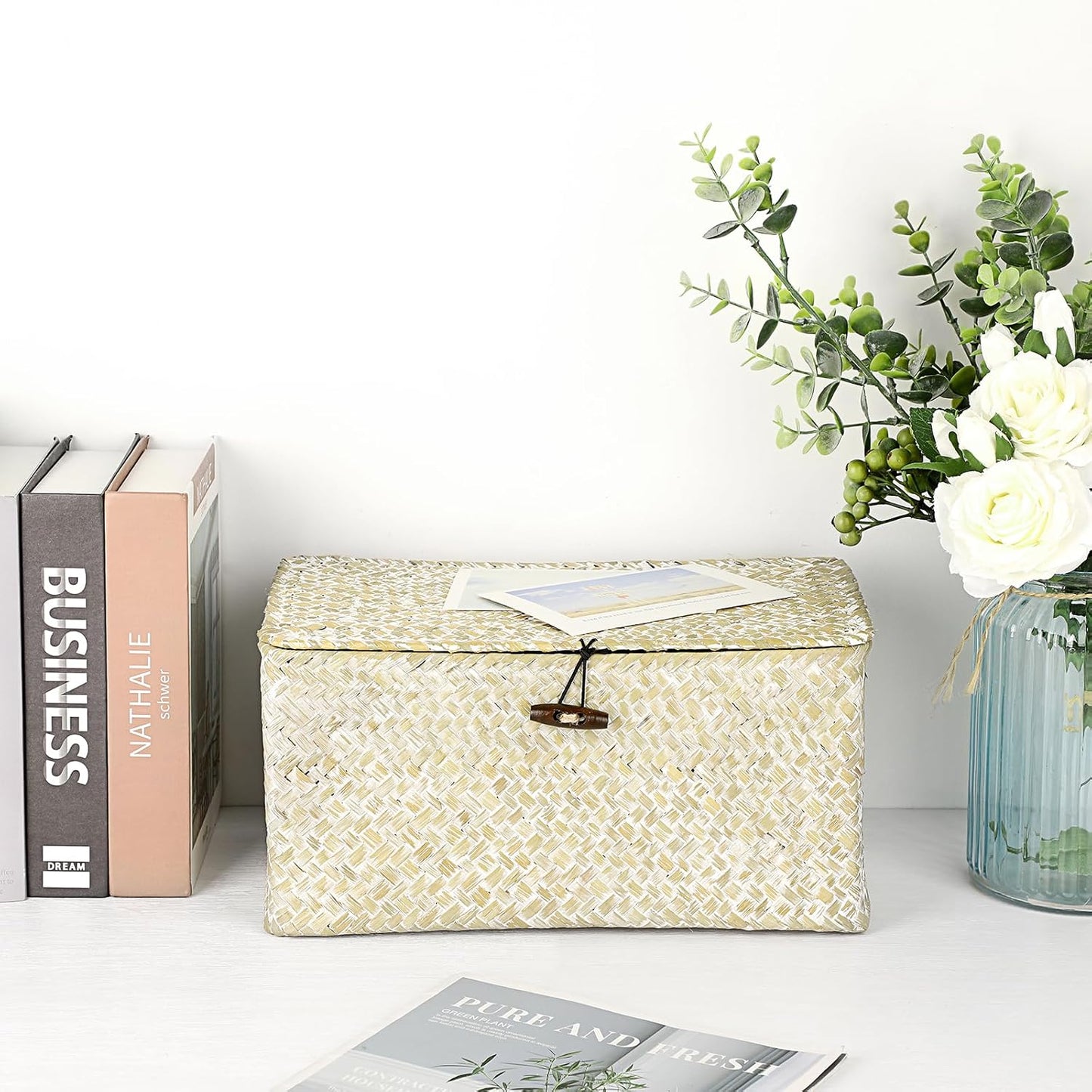 Seagrass Storage Basket Bins / Medium / Whitewash