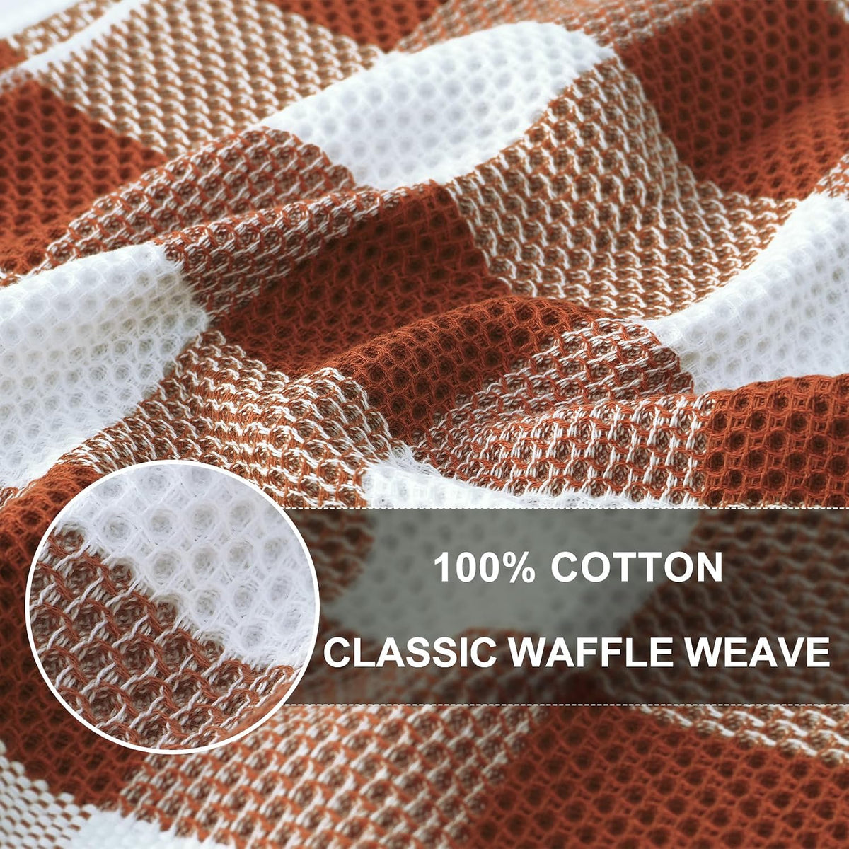 Homaxy Kitchen Towels and Dishcloths Set, Set of 16, White & Rust | Bulk Cotton Waffle Weave Check Plaid Kitchen