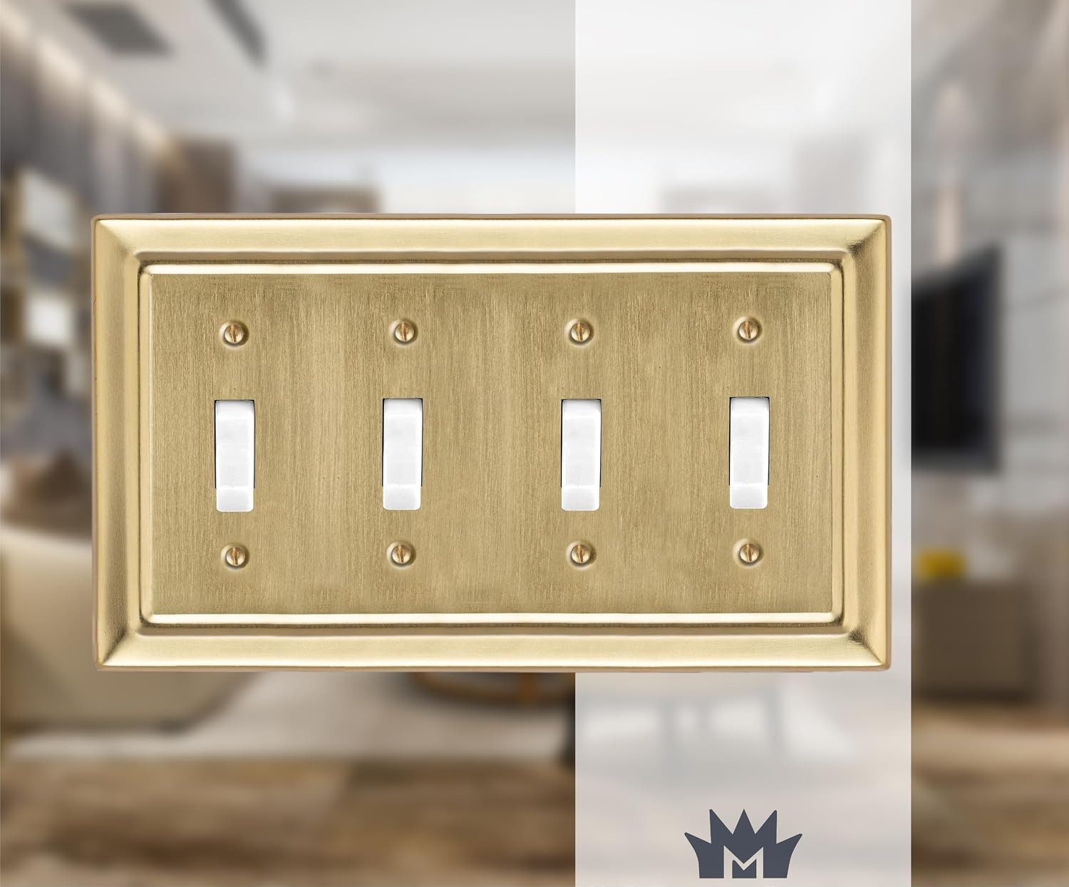 Monarch Abode Toggle Light Switch Cover Plate – 4-Gang Brushed Gold Outlet Covers, Architectural Decorative Outlet