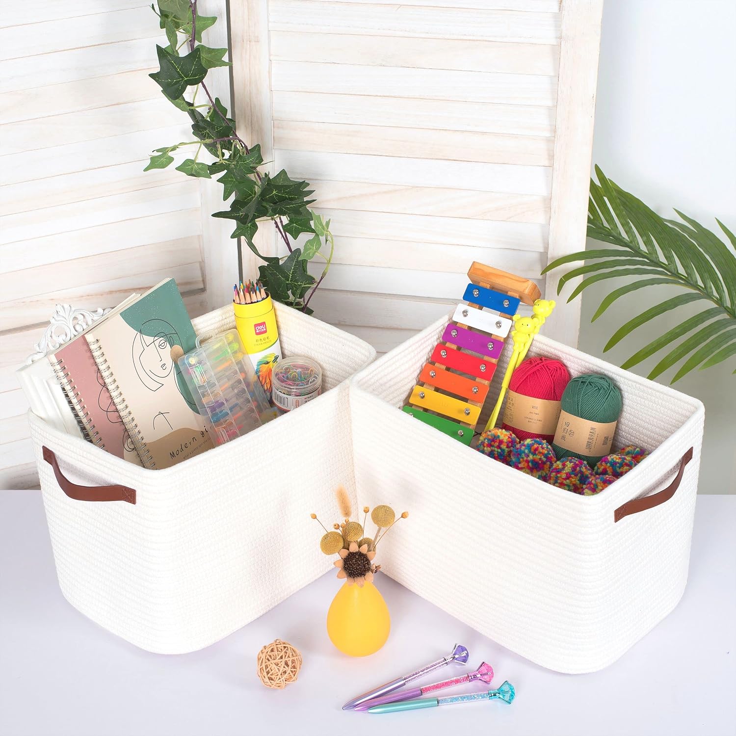 Decorative Woven Storage Baskets / Creamy White / Set of 3