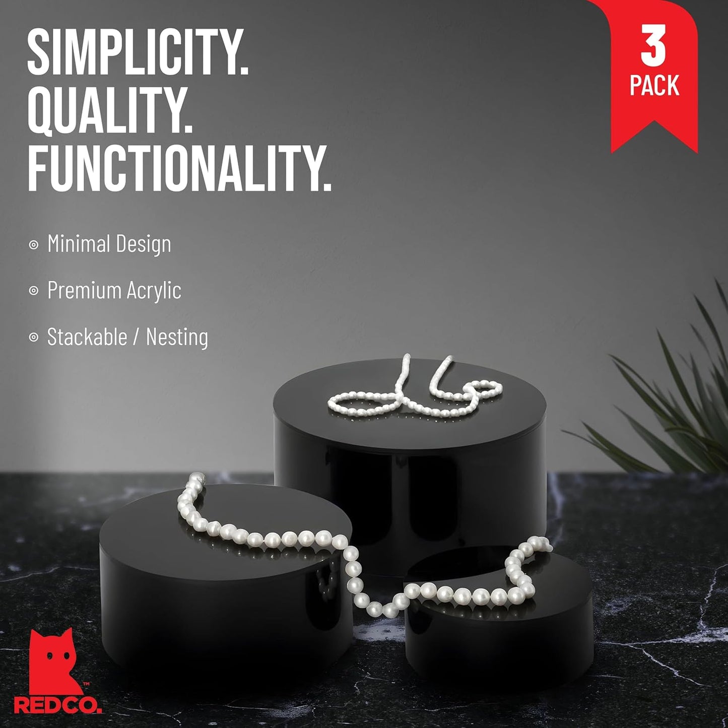 Sizes Acrylic Round Cylinder Display Nesting Riser Stands / 6", 5", 4 / Black / Set of 3