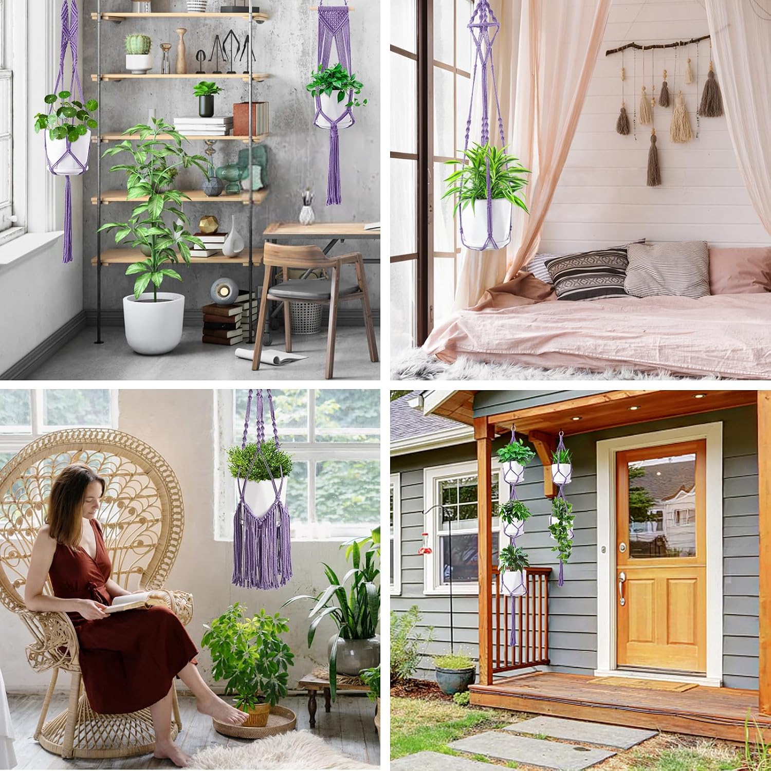 Macrame Plant Hangers / Purple / Set of 6