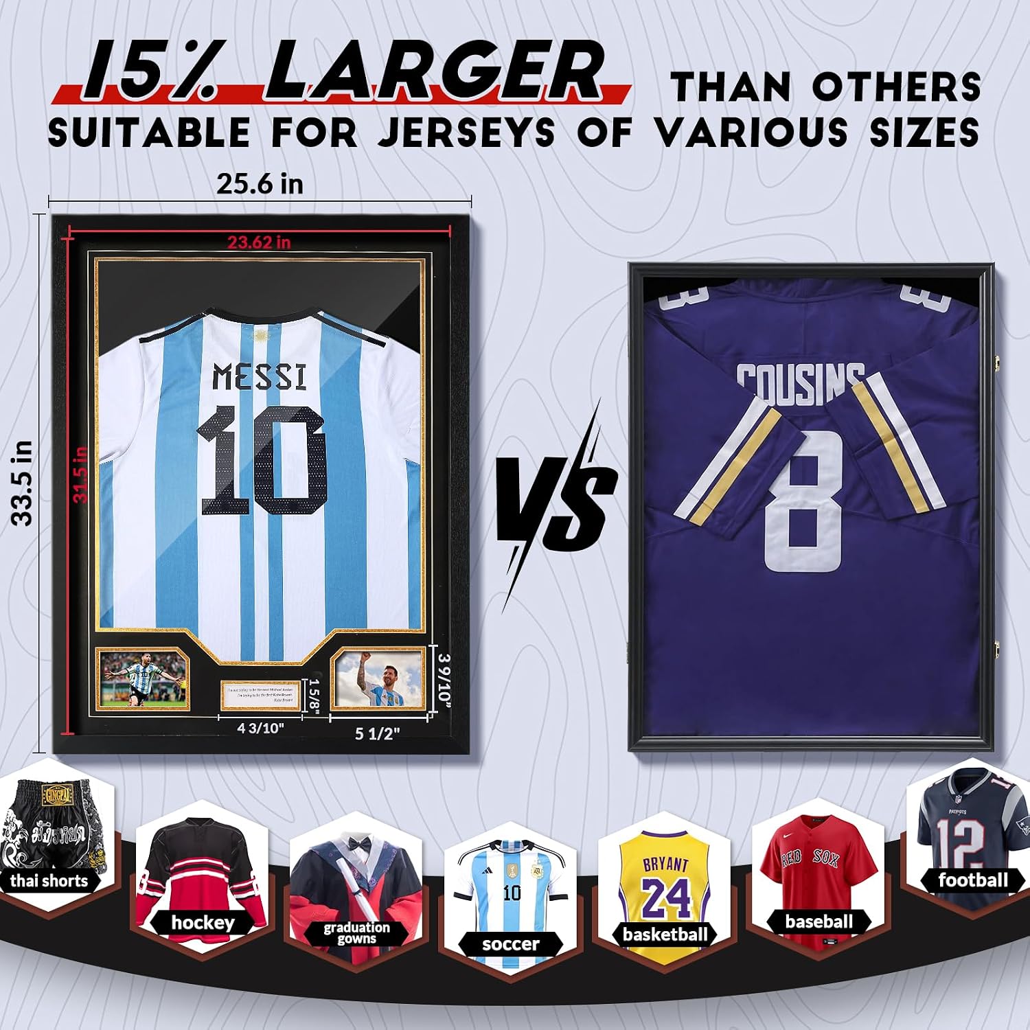 Jersey Frame Display Case 3 Pack, Large Clear Acrylic Shadow Box with UV Protection for Basketball Baseball Football