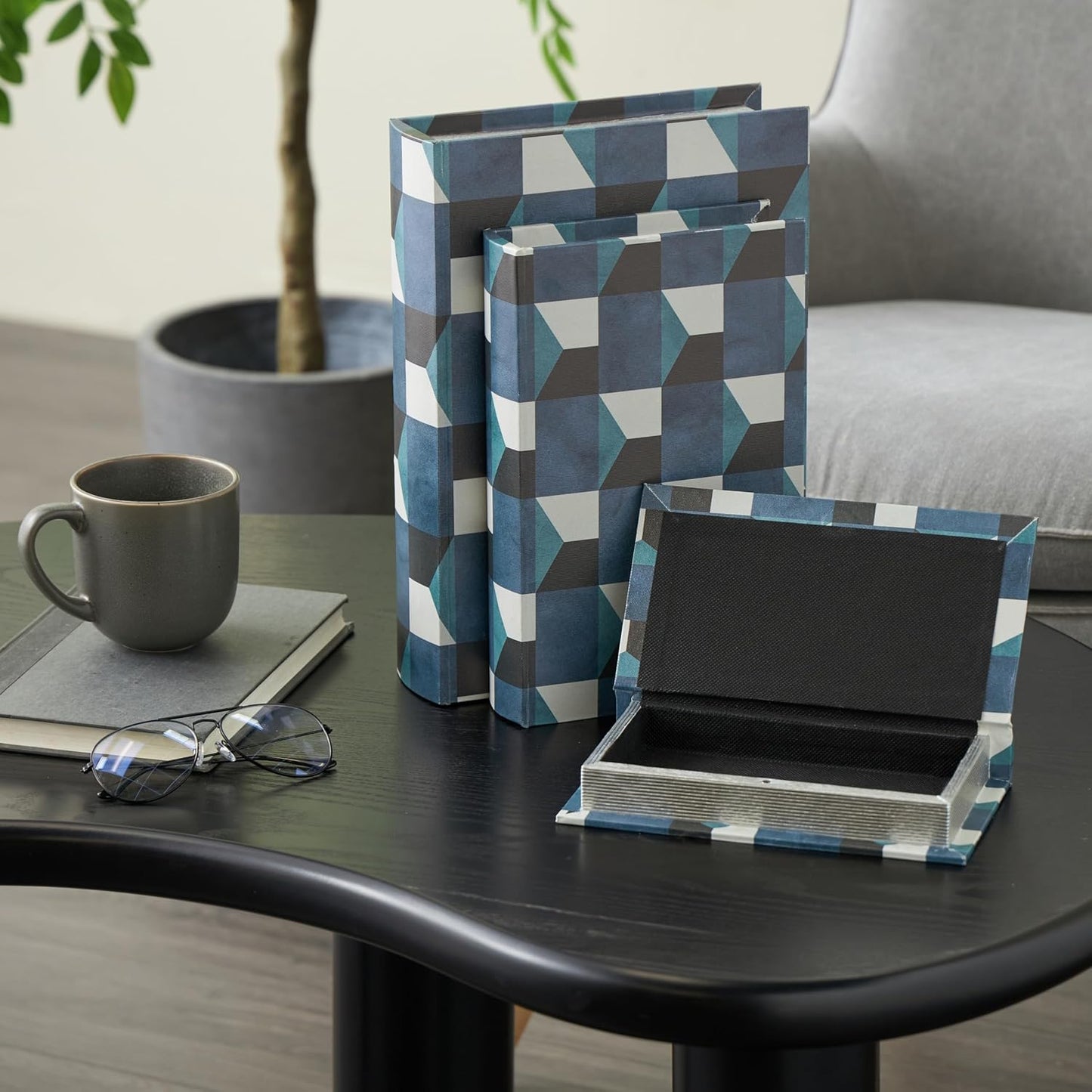 Faux Leather Decorative Box Faux Book Storage Book Shaped Boxes / Blue / 13", 11", 9"H